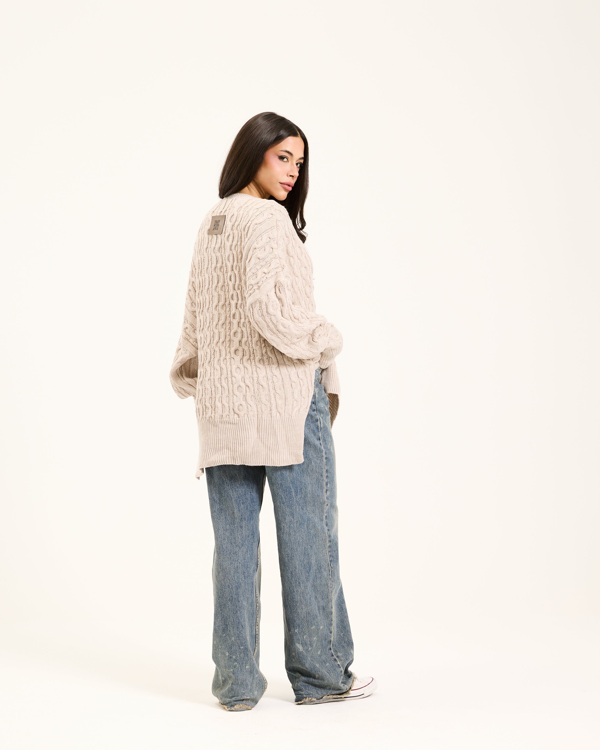 Oversize Braided Pullover In Beige
