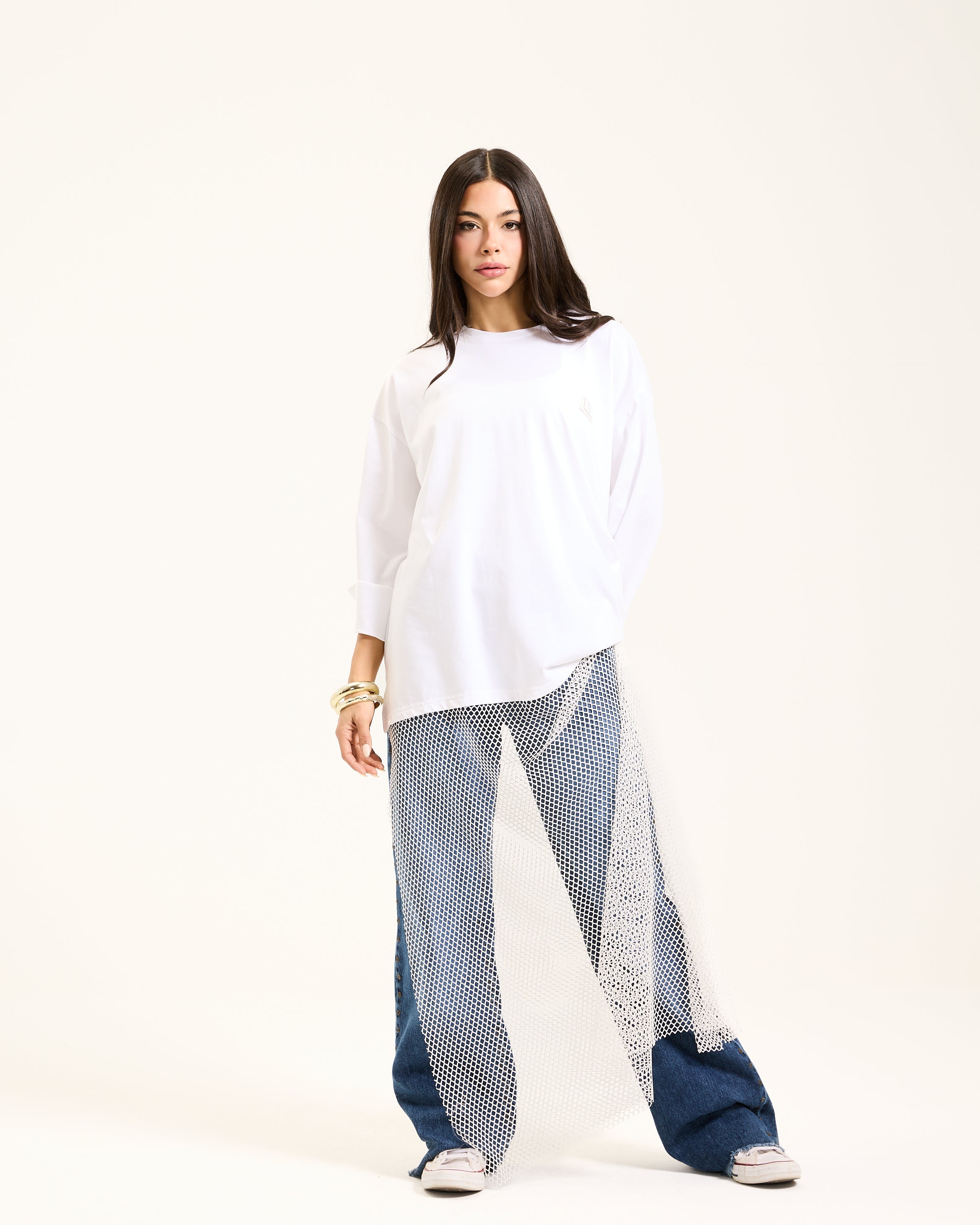 Maxi bottom net tshirt white