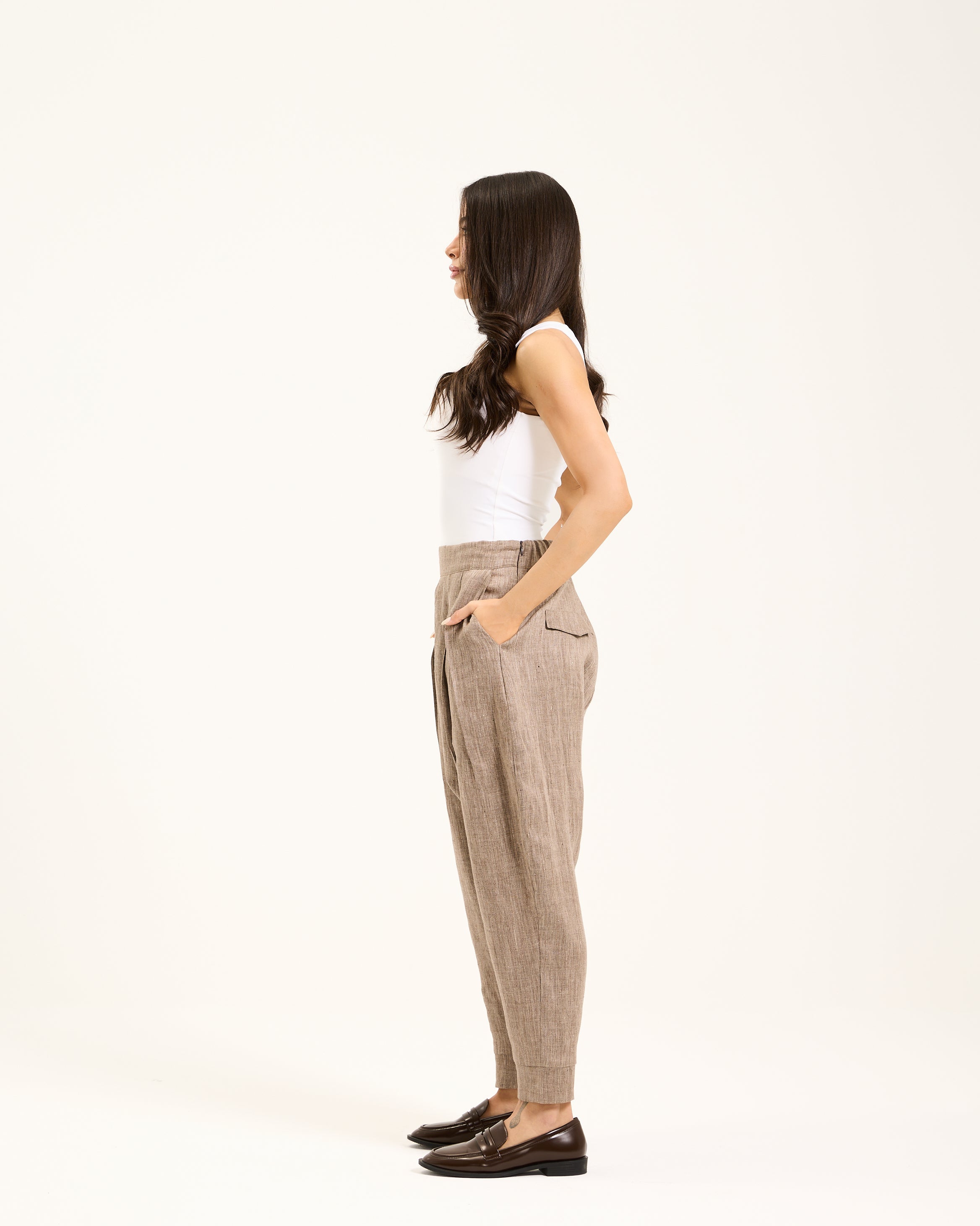 Coffee Linen Harem Pants