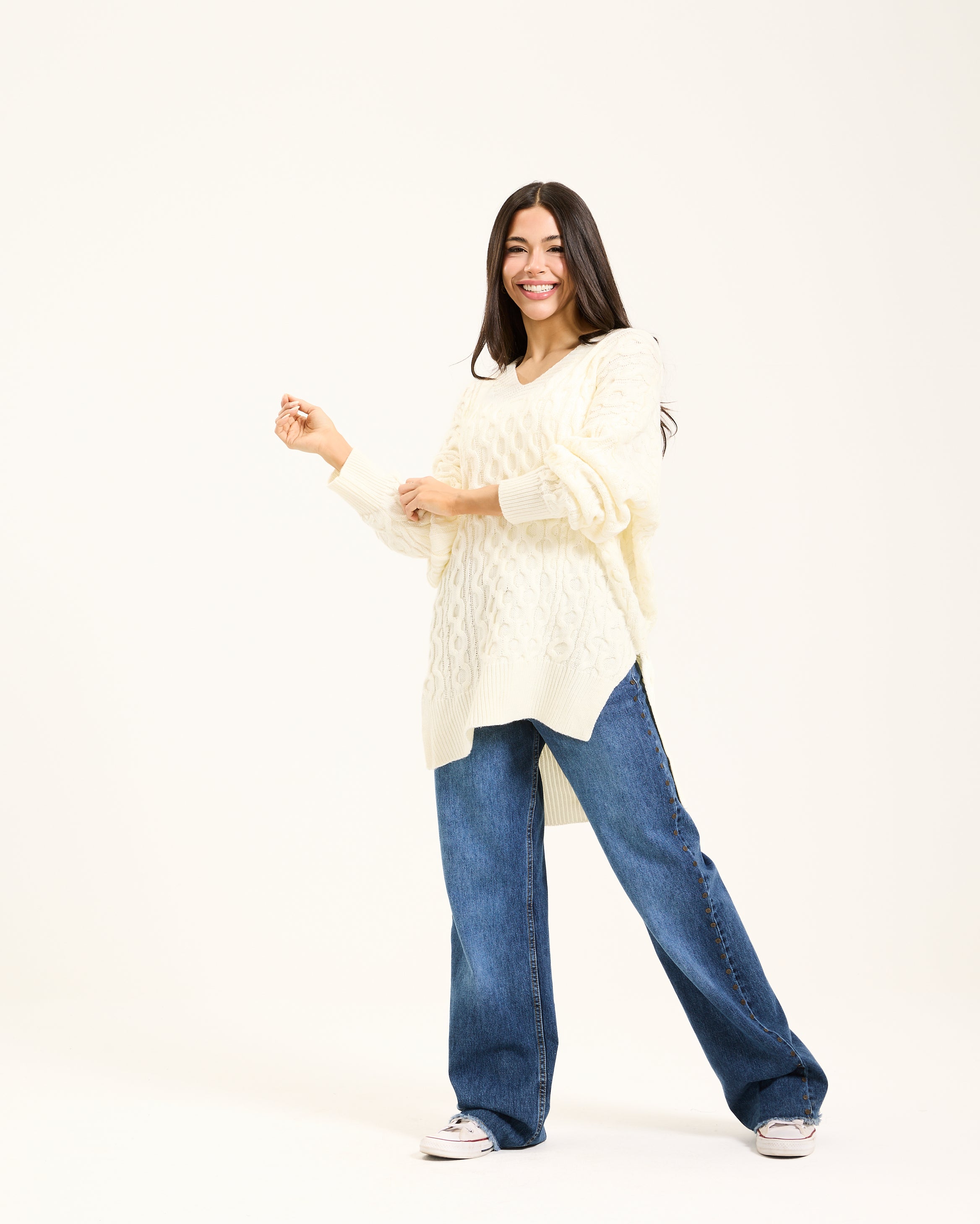 Oversize Braided Pullover In Off White