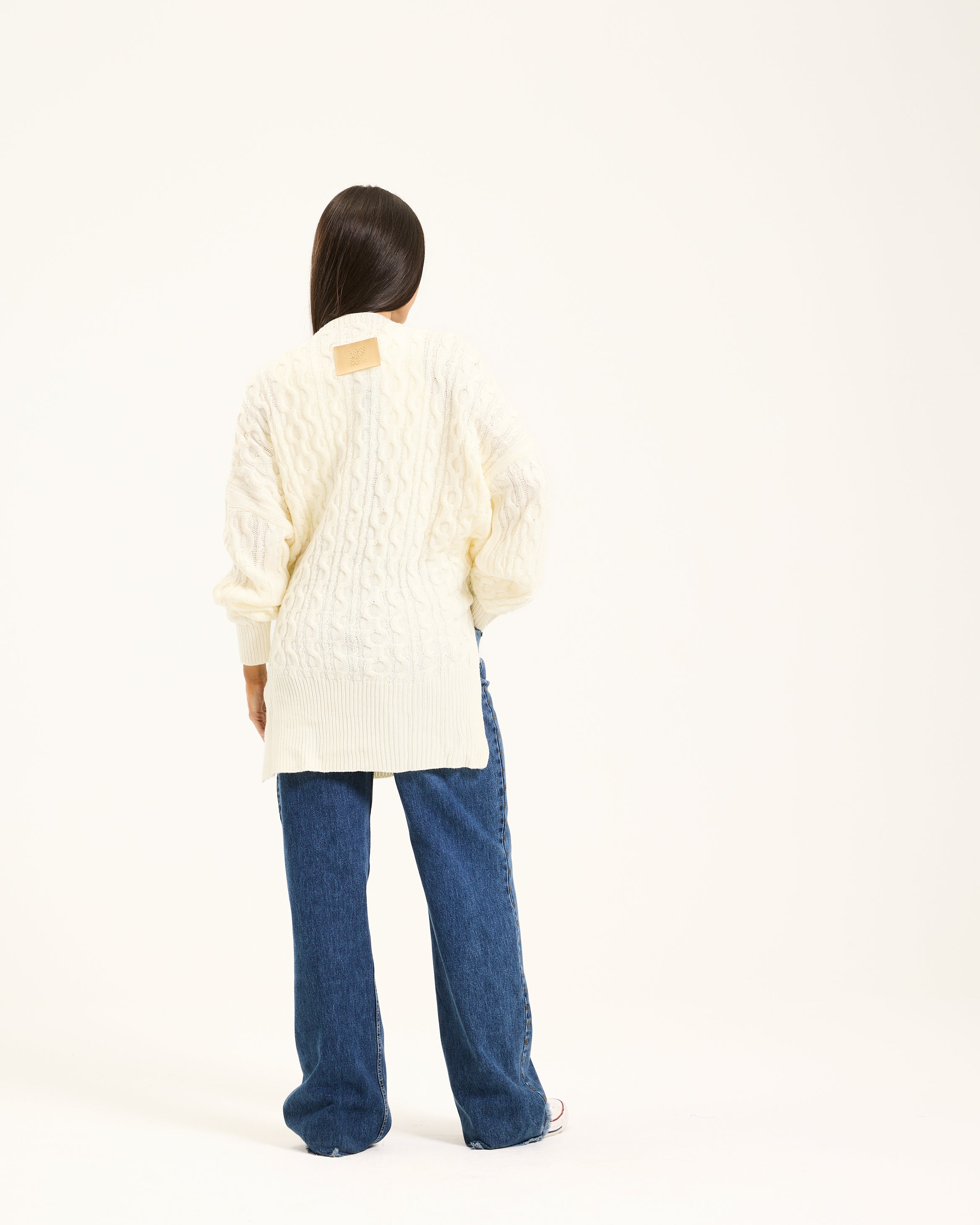 Oversize Braided Pullover In Off White