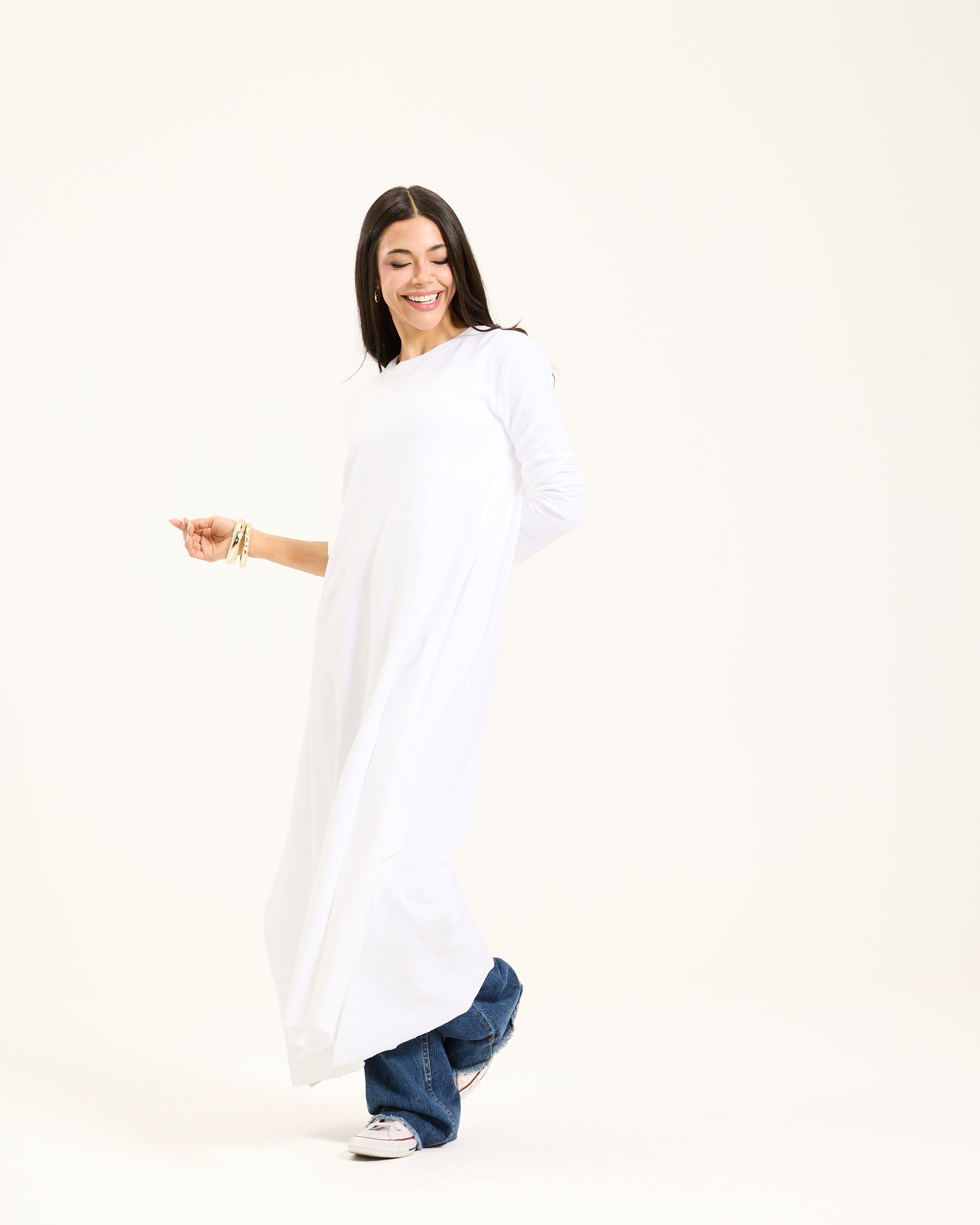 Asymmetrical Basic Dress In White