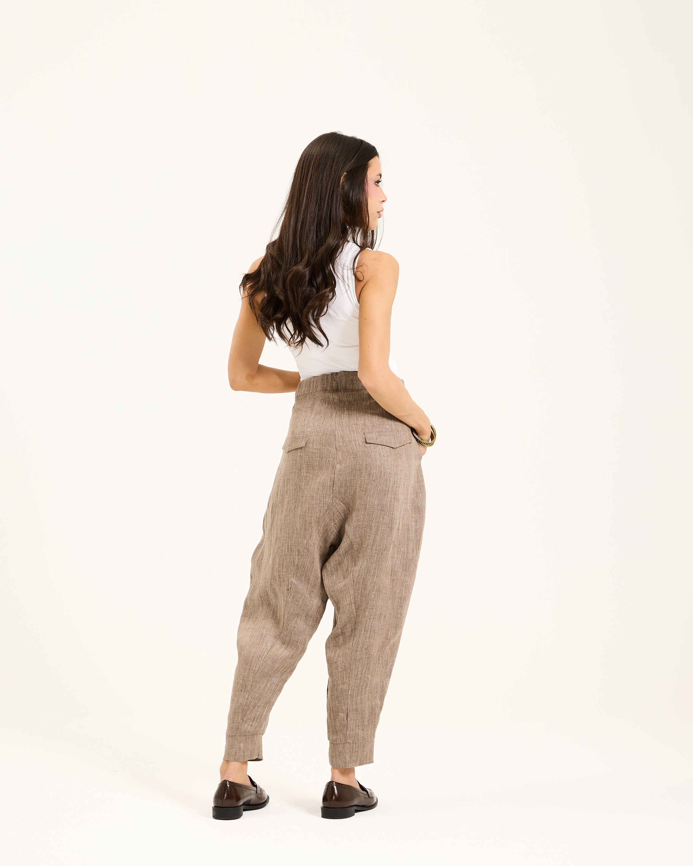 Coffee Linen Harem Pants