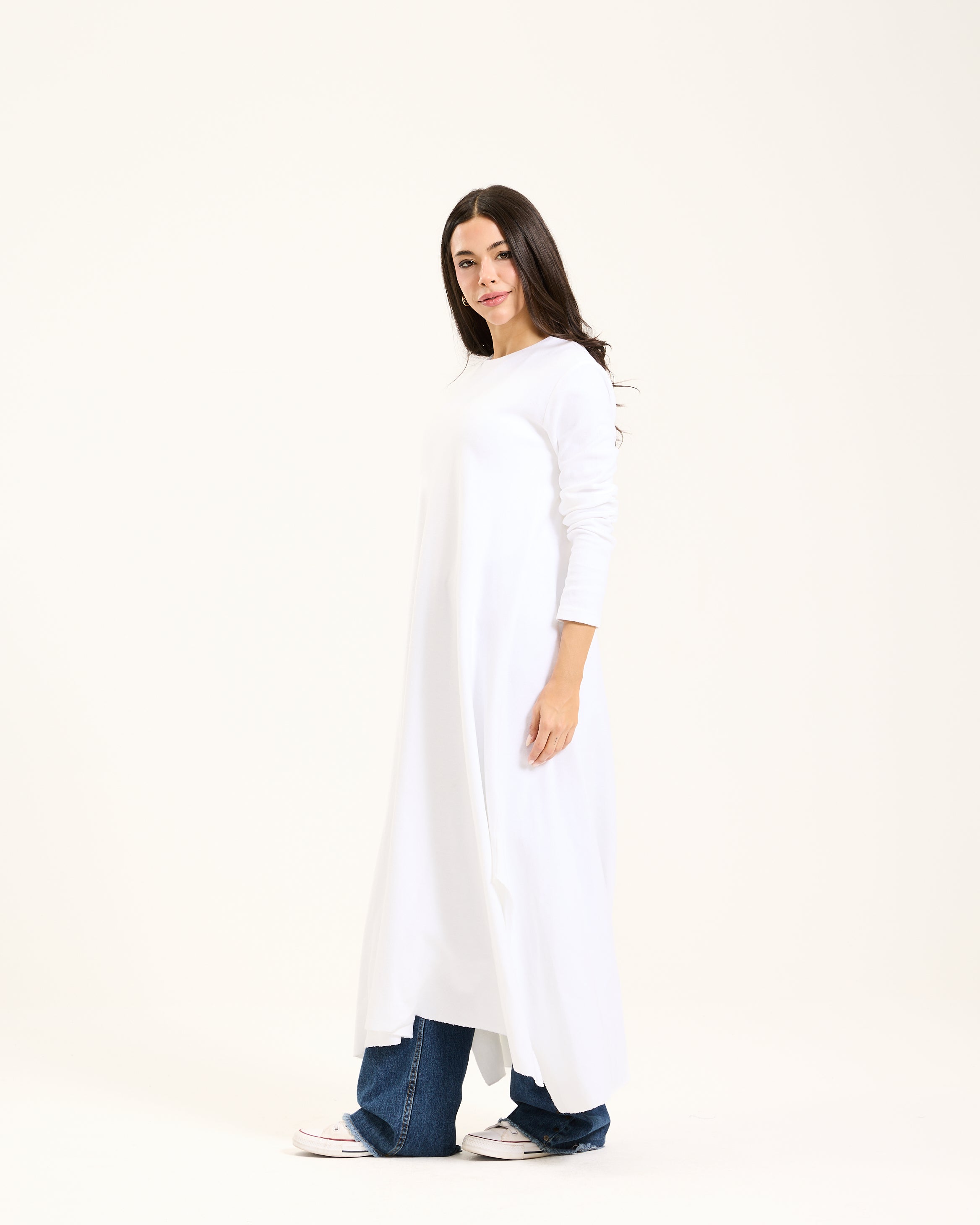 Asymmetrical Basic Dress In White