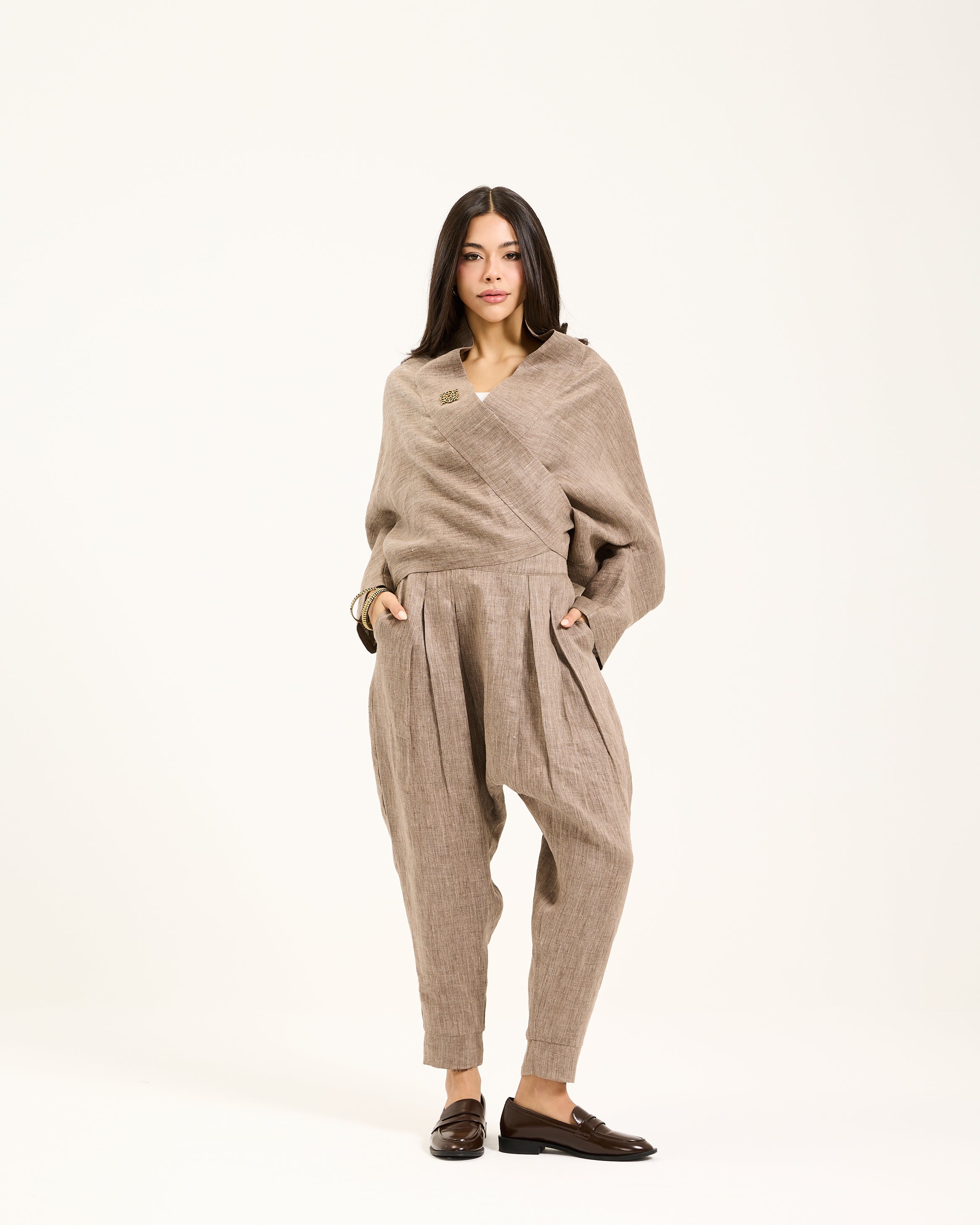 Coffee Linen Harem Pants