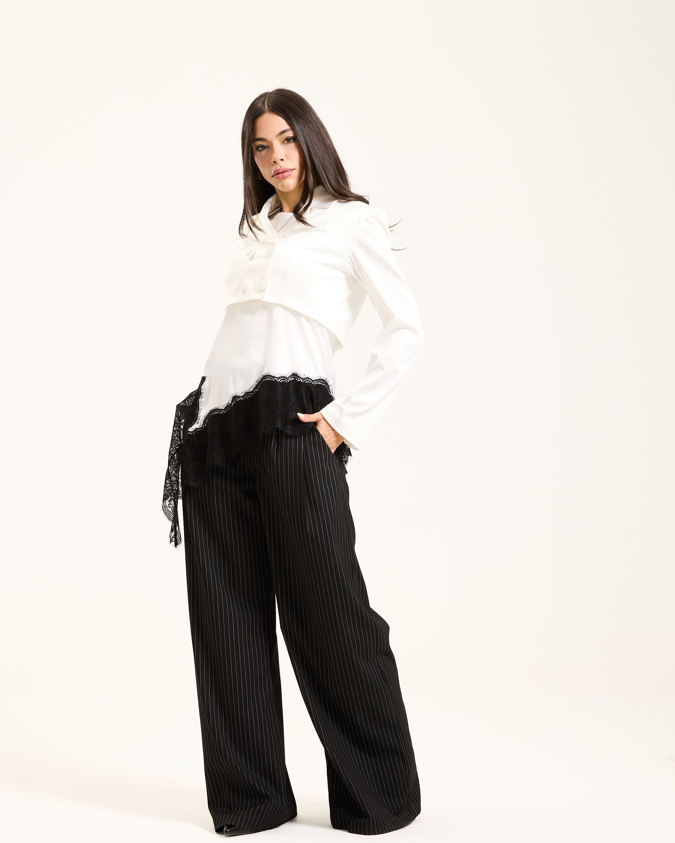Asymmetrical Lace Trim Top