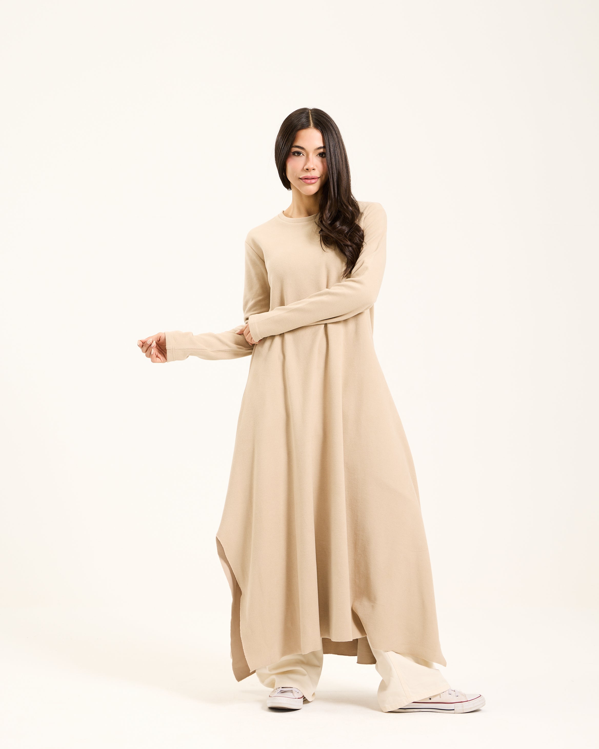 Asymmetrical Basic Dress In Beige