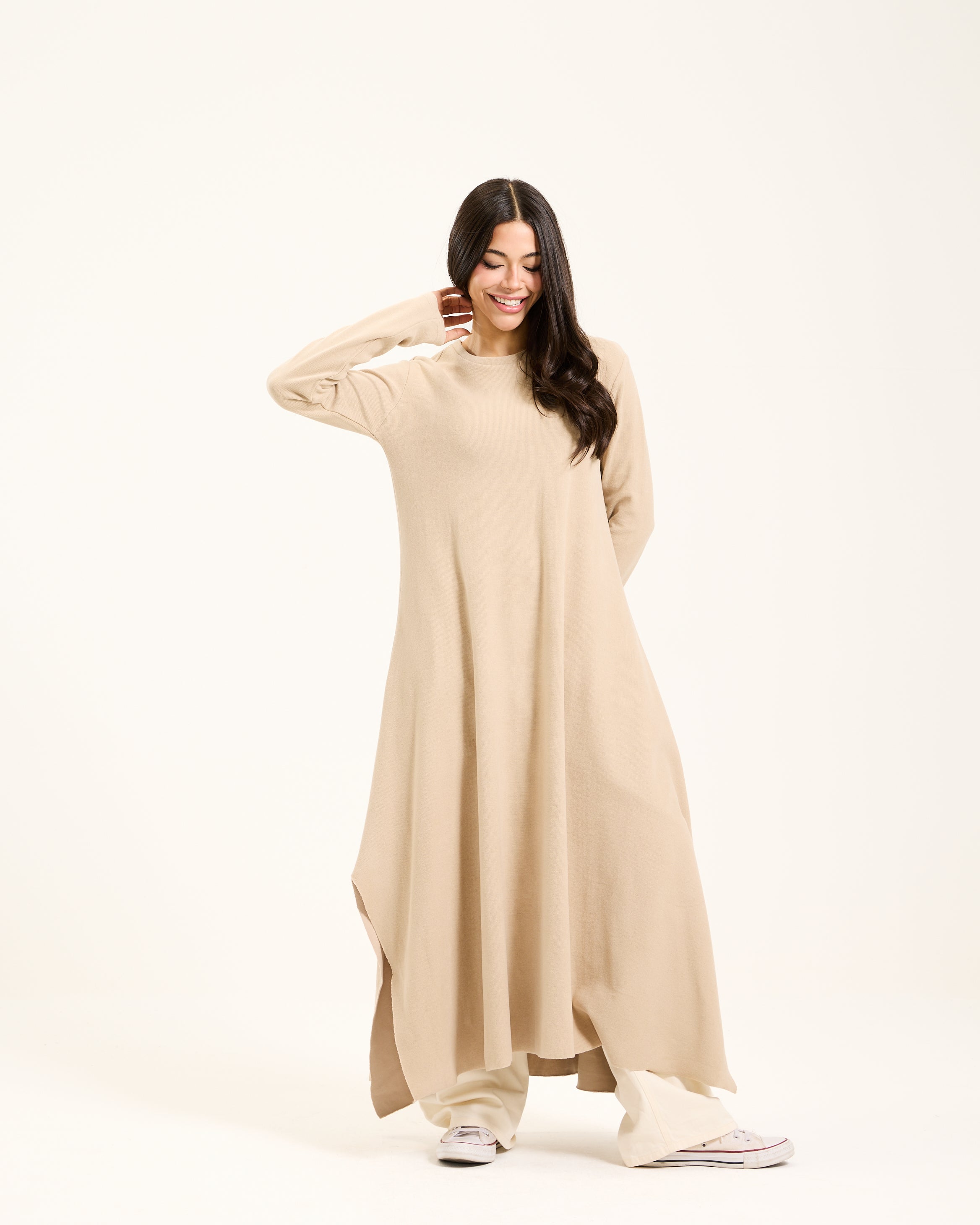 Asymmetrical Basic Dress In Beige