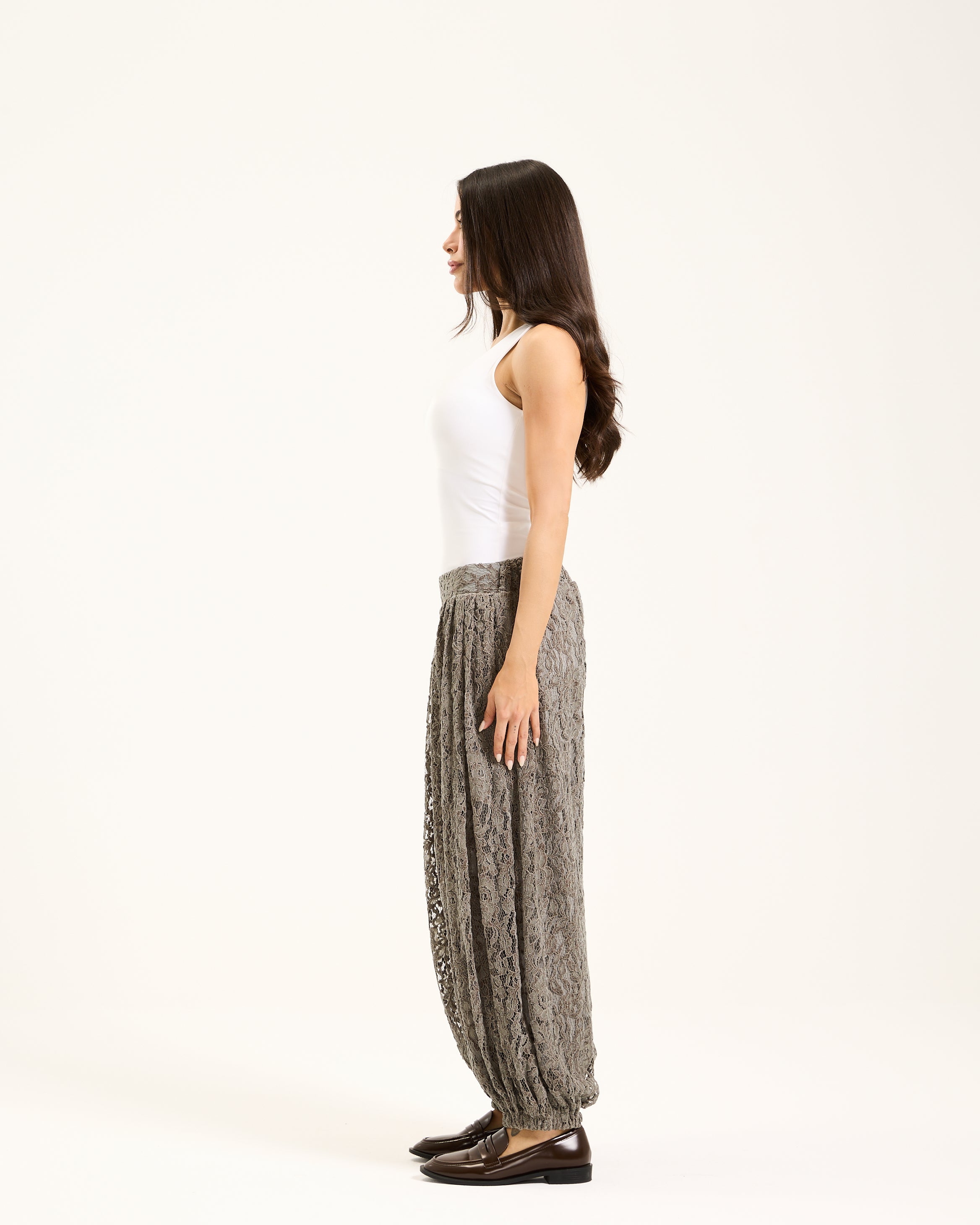 Grey Lace Balloon Pants