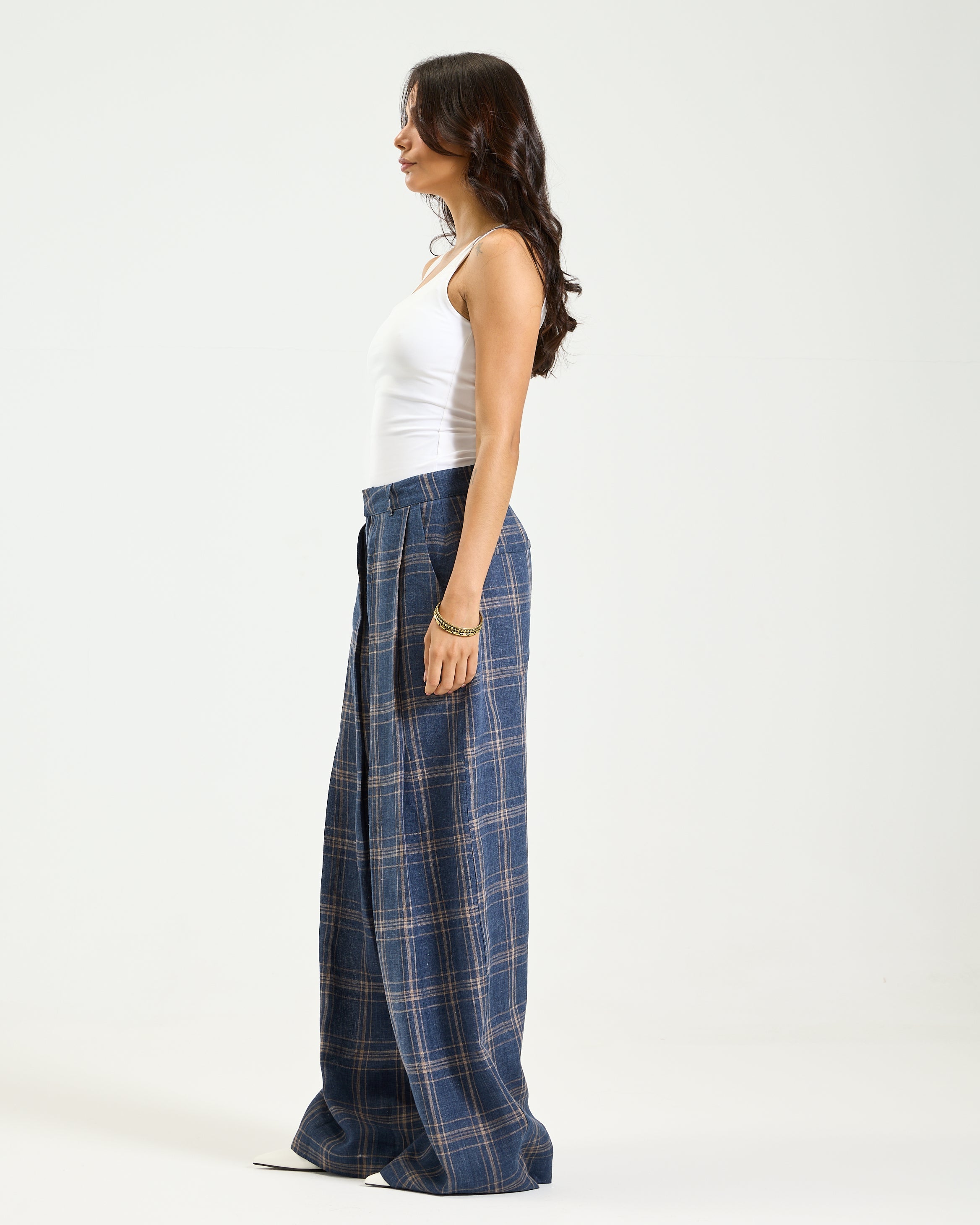 Checker Linen Wide Pants