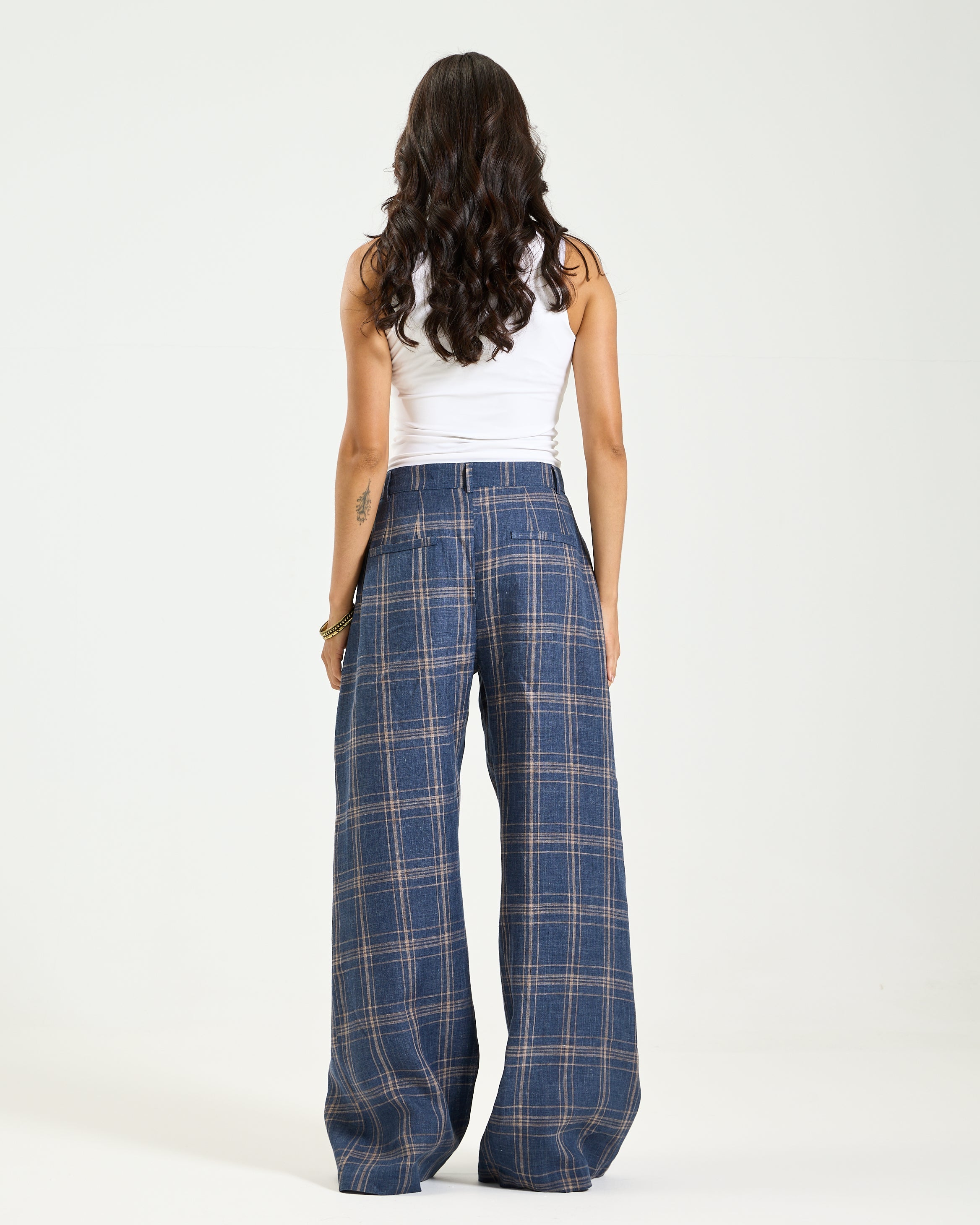 Checker Linen Wide Pants