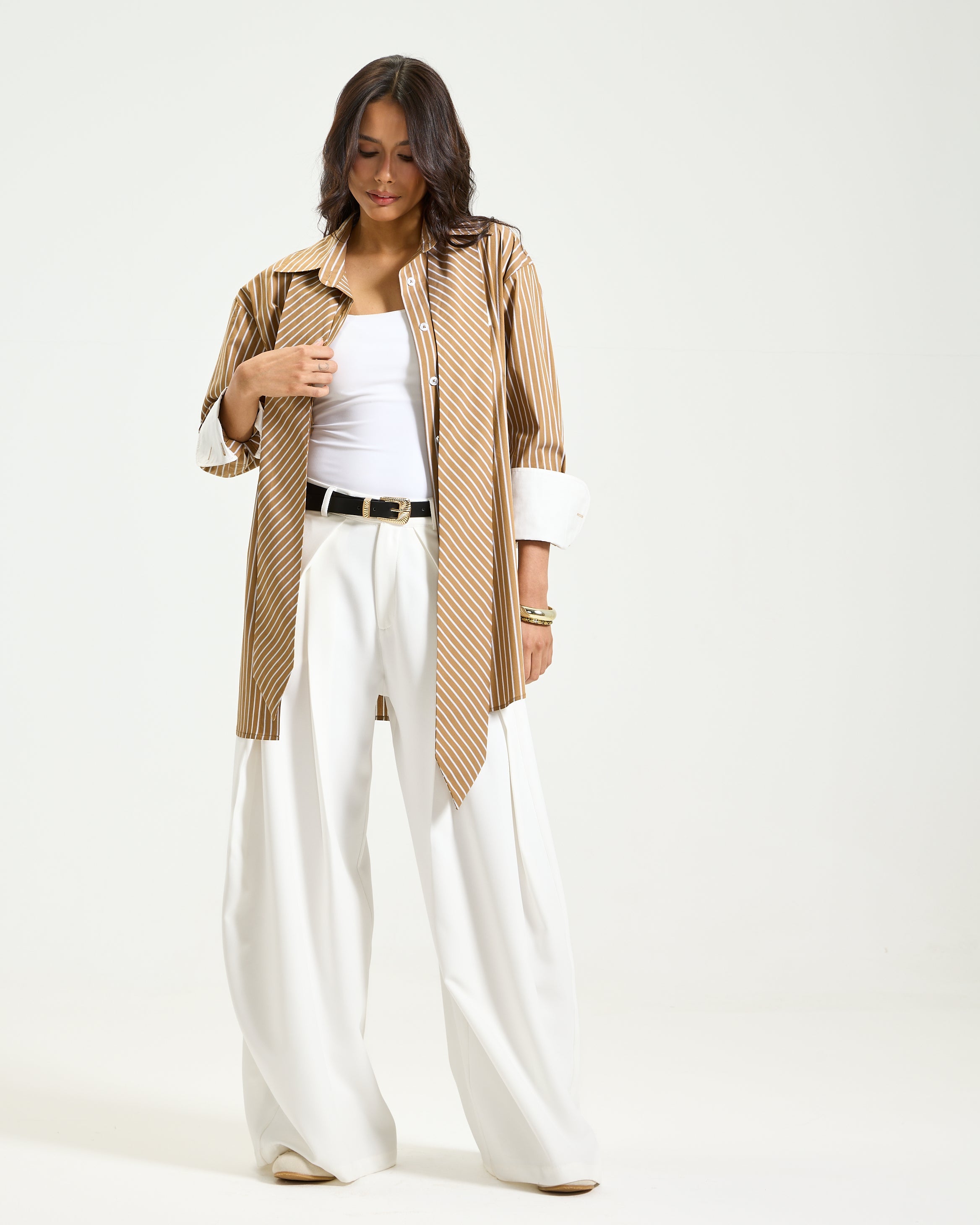 Oversize Tie Shirt In Camel