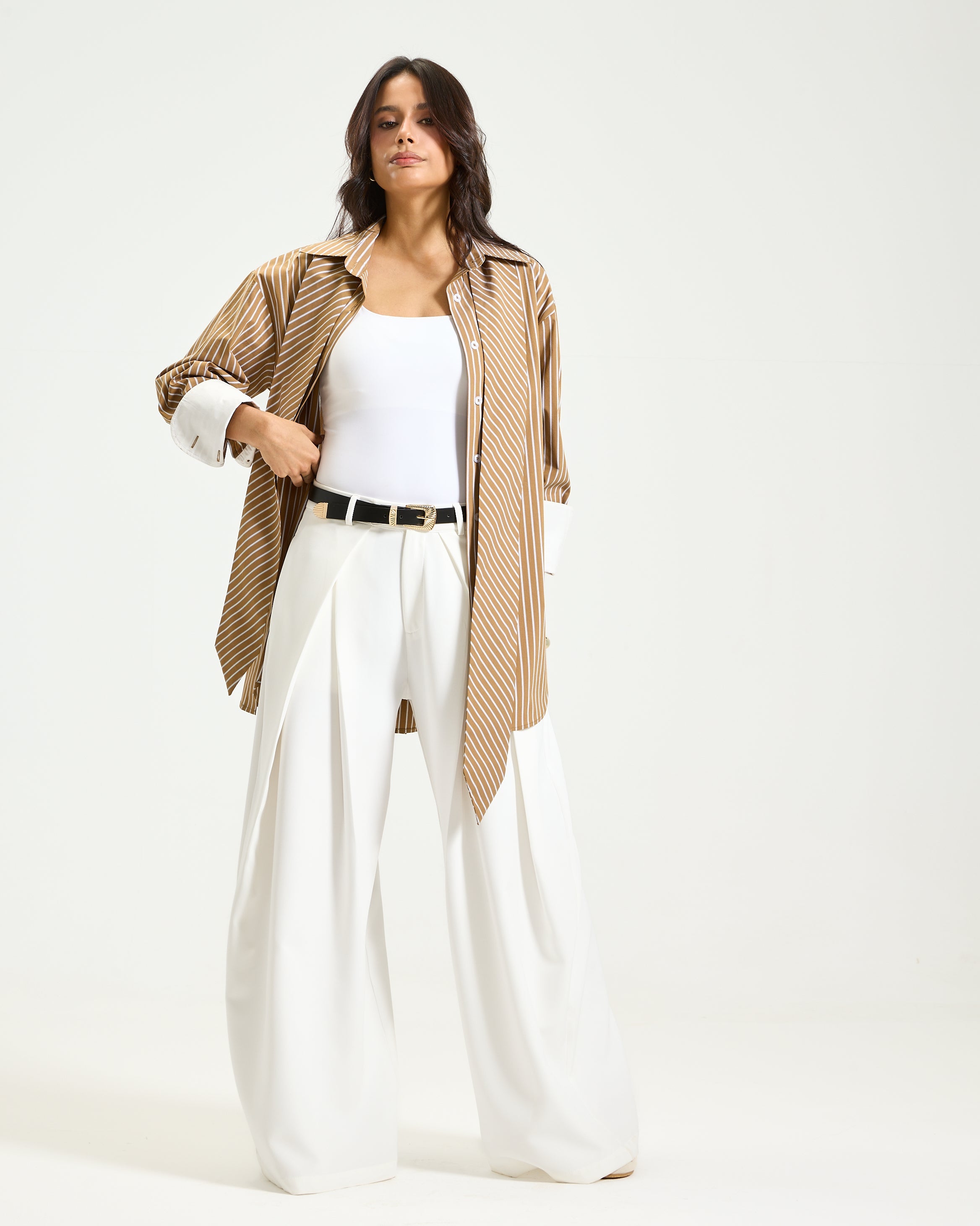 Oversize Tie Shirt In Camel