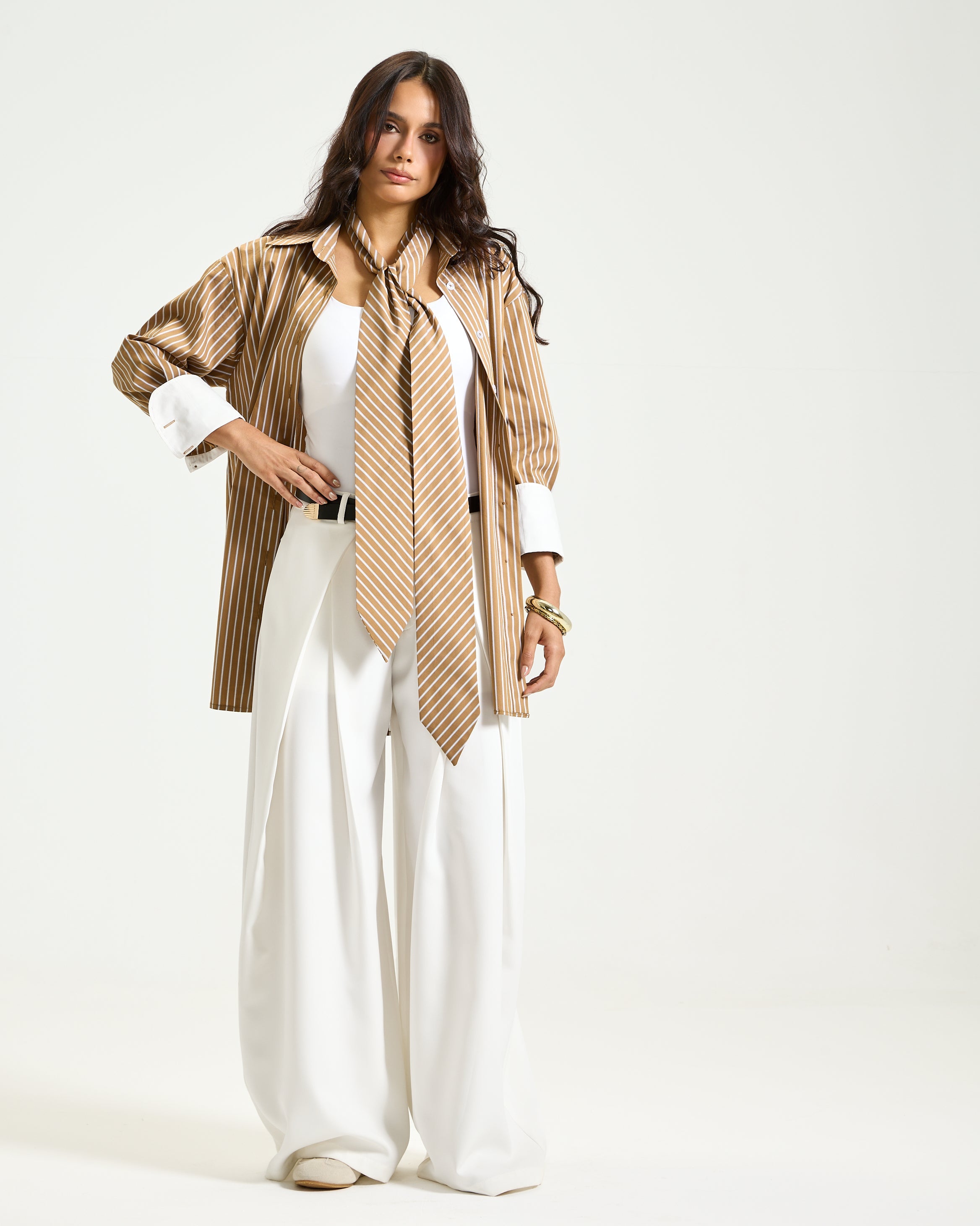 Oversize Tie Shirt In Camel