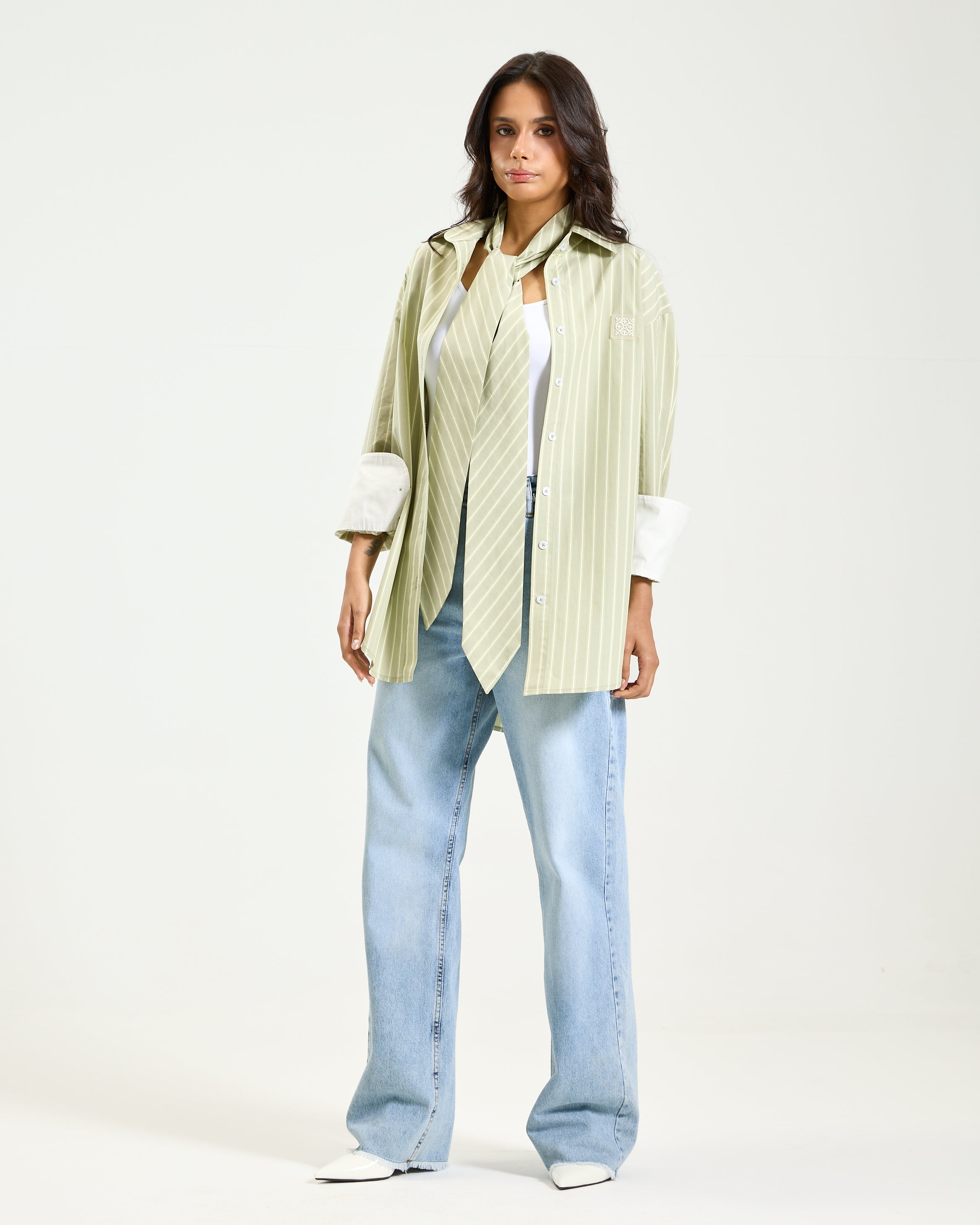 Oversize Tie Shirt In Apple Green