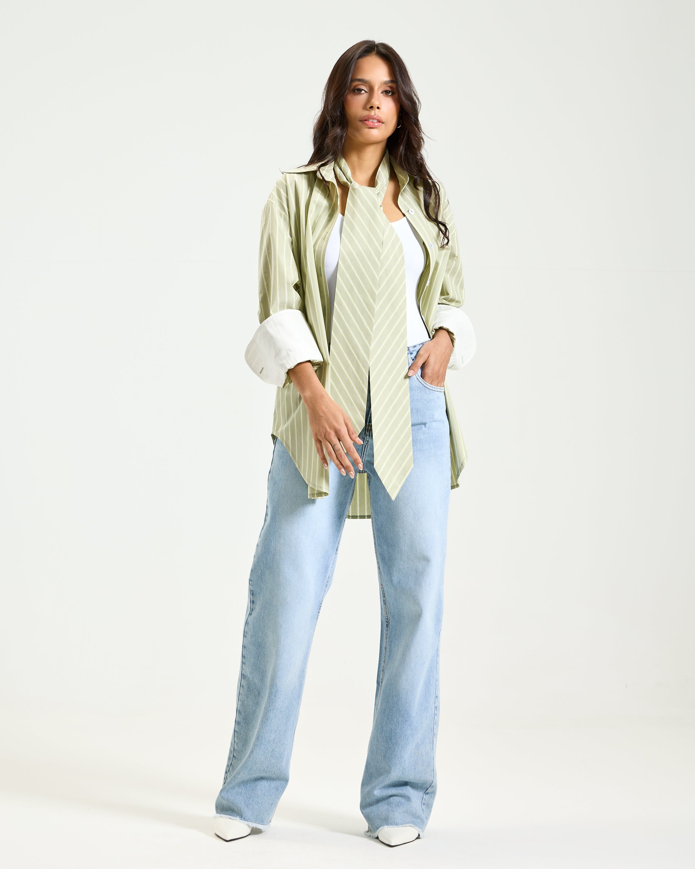 Oversize Tie Shirt In Apple Green