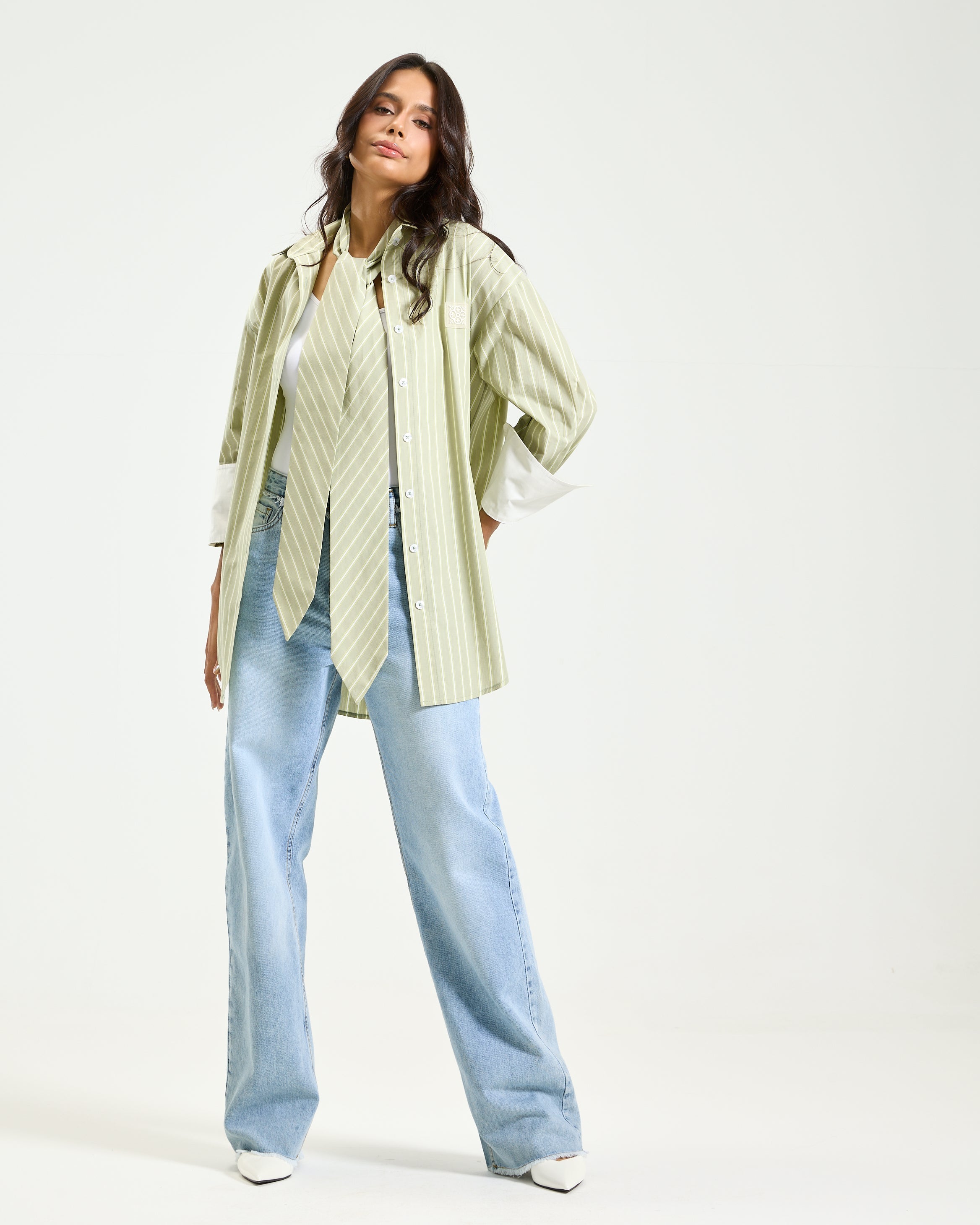 Oversize Tie Shirt In Apple Green