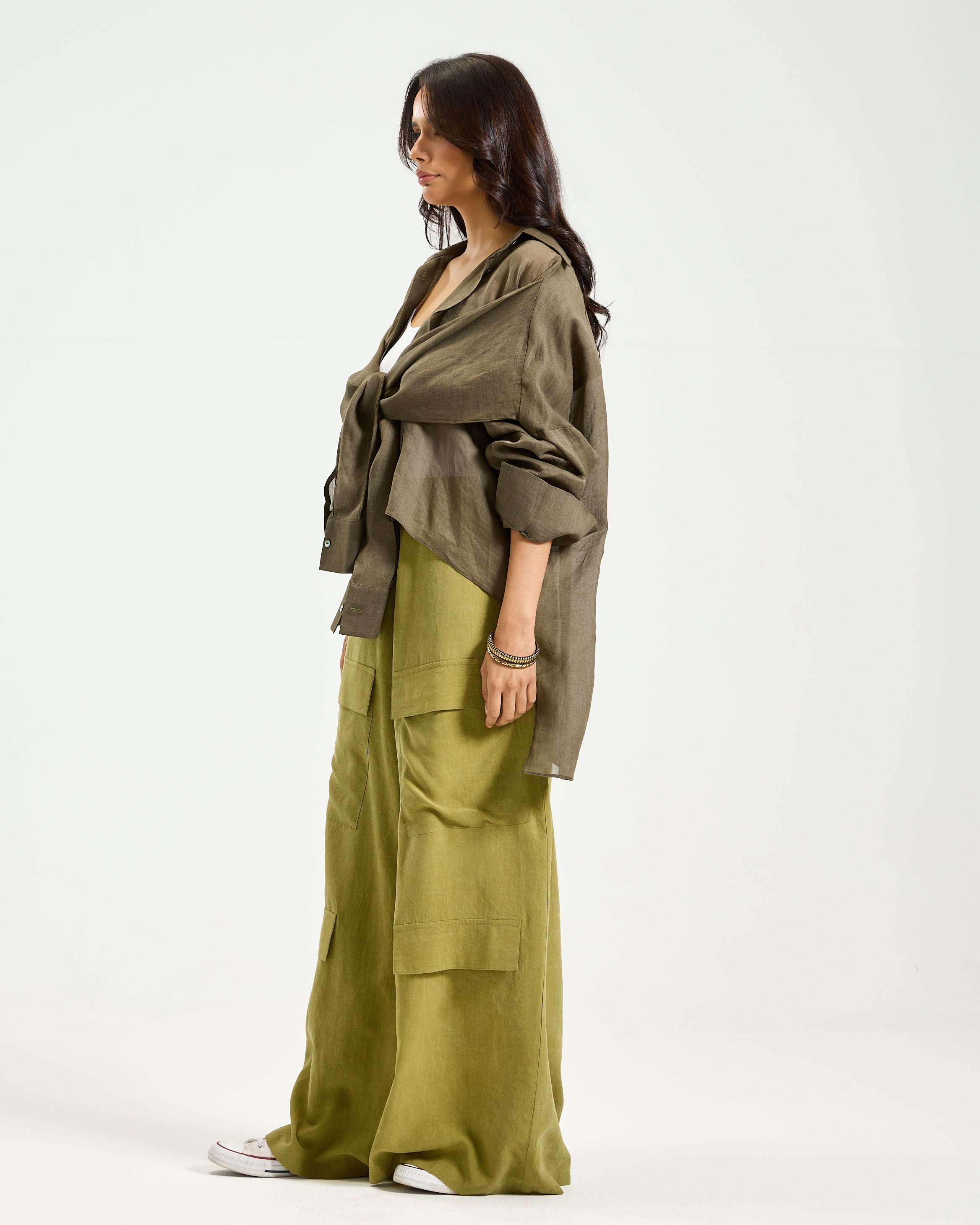 Multiway Transparent Linen Shirt Olive