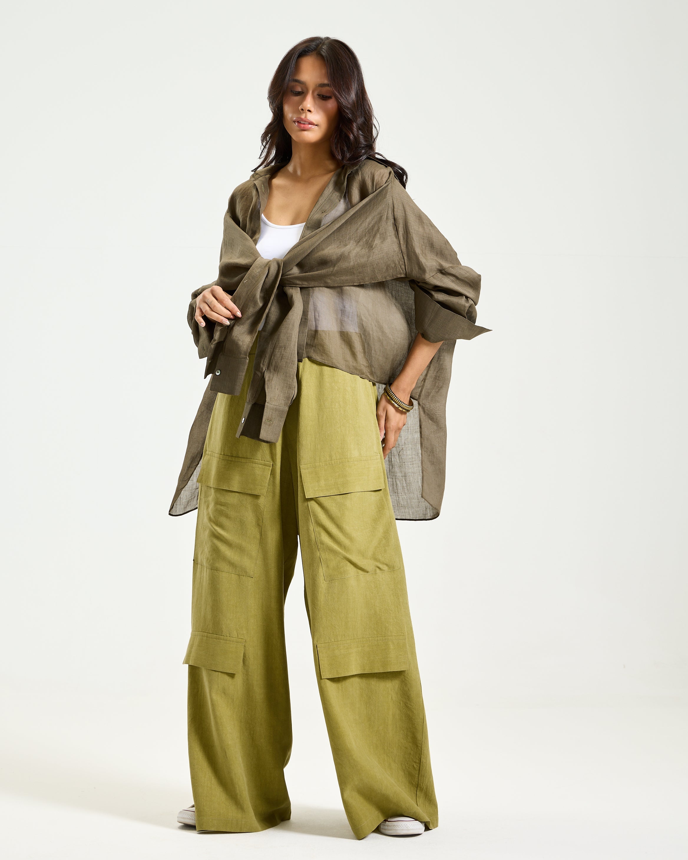 Multiway Transparent Linen Shirt Olive