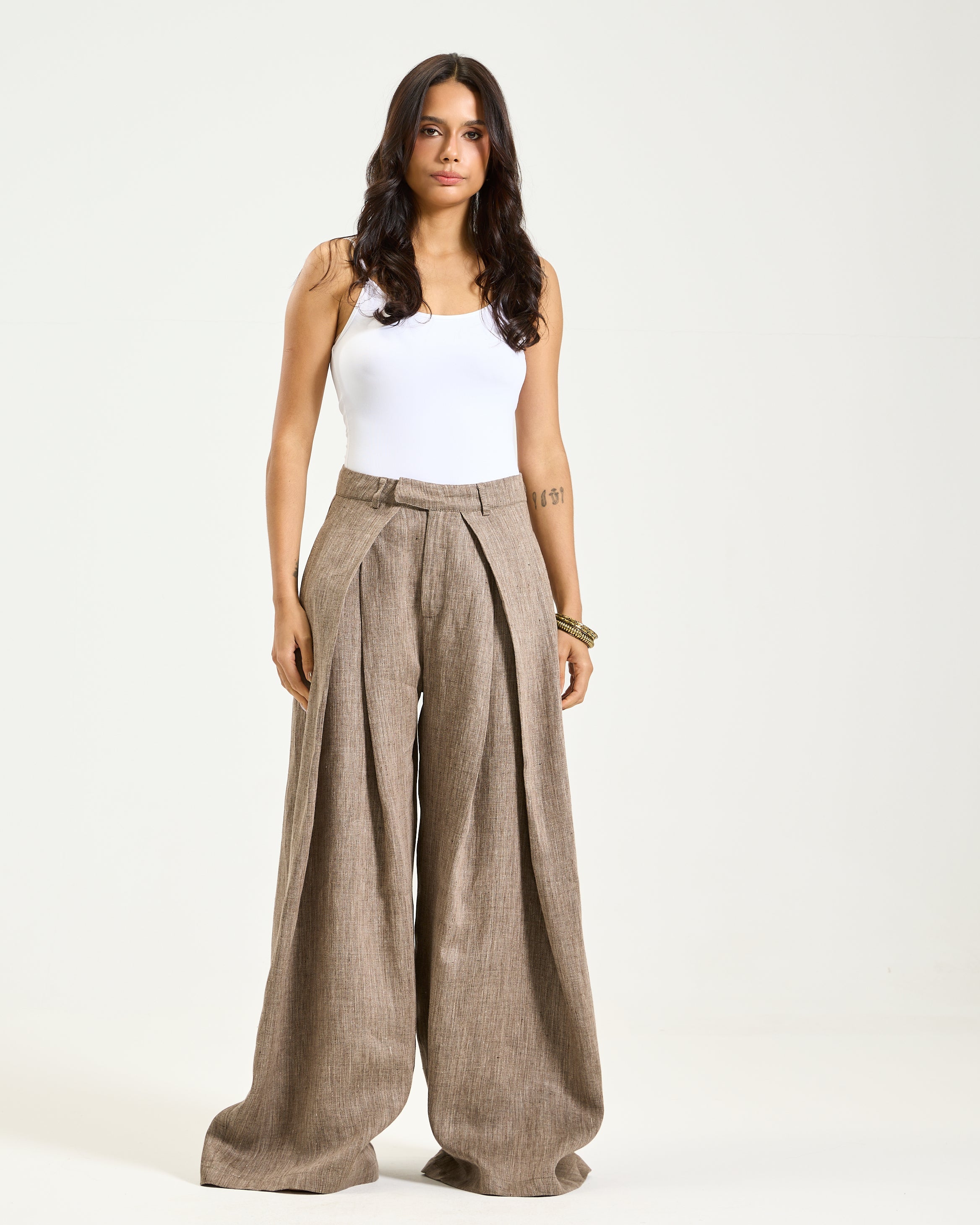 Flapped Coffee Linen Pants
