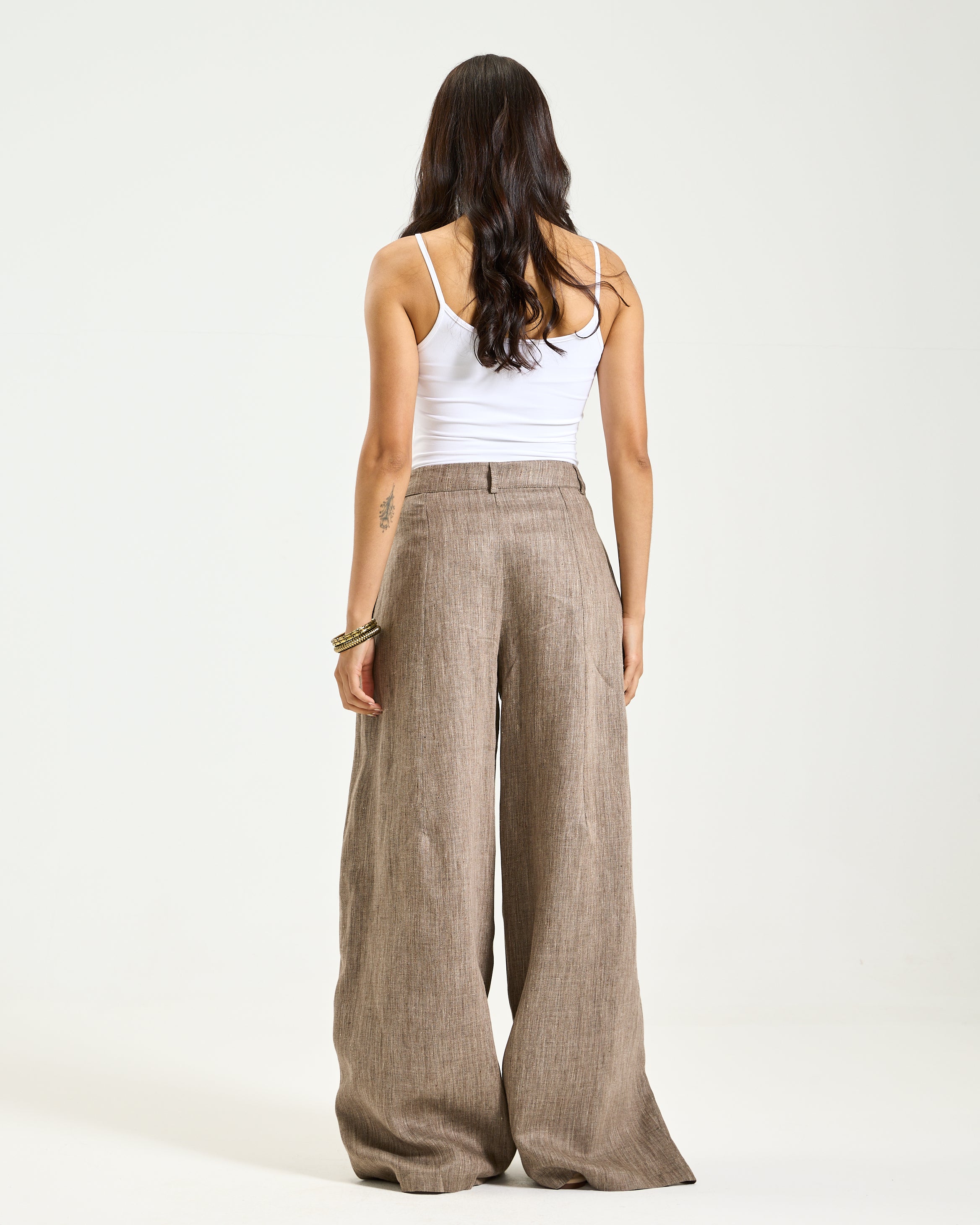 Flapped Coffee Linen Pants