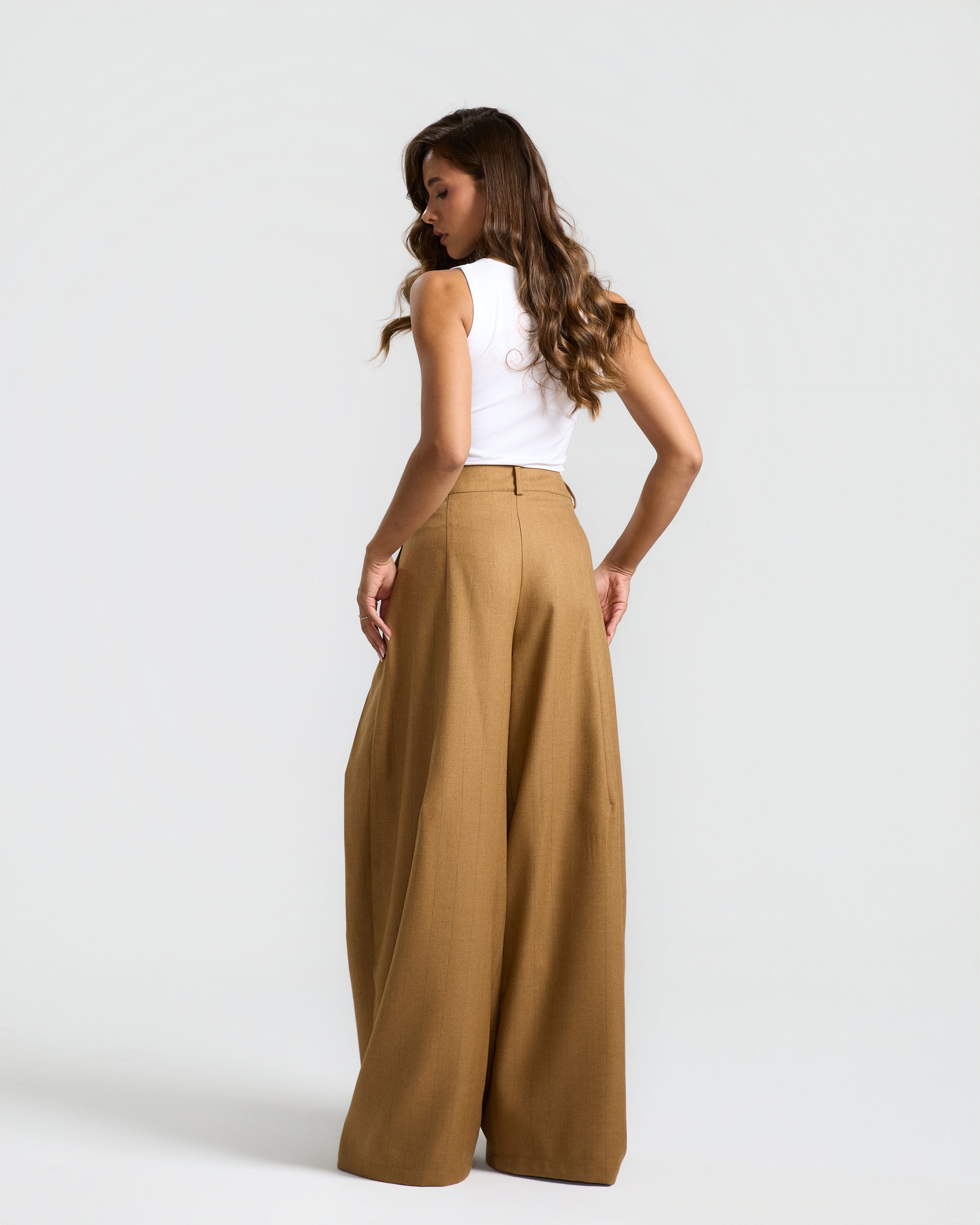 Flapped Front Wide Leg In Camel