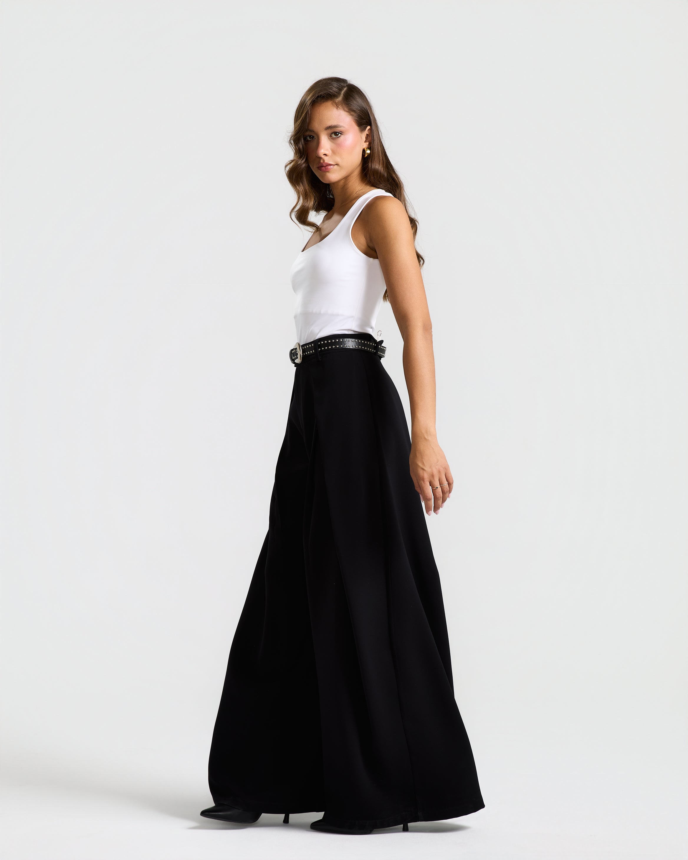 Flapped Front Wide Leg In Black