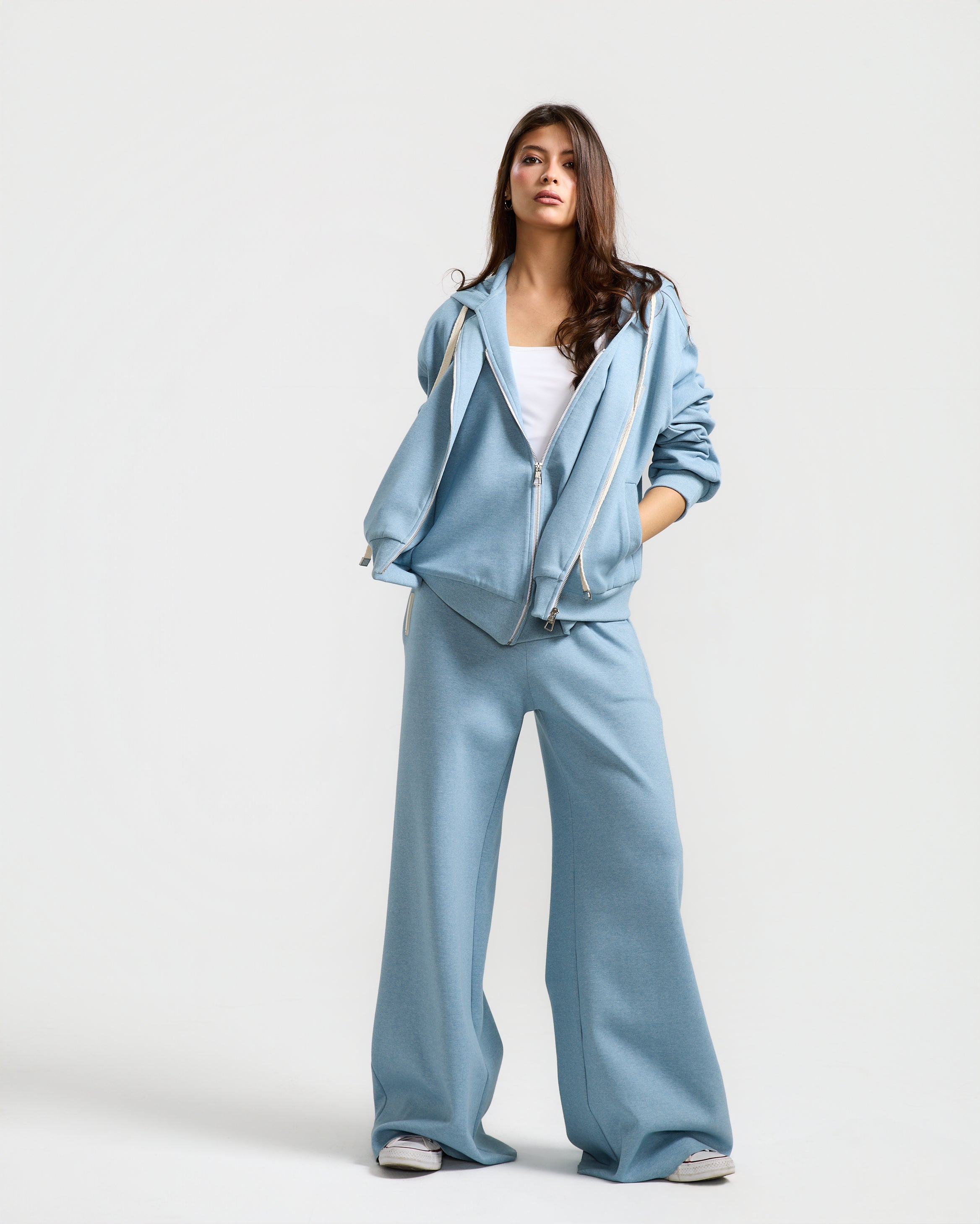 Double Zipper Hoodie Sky Blue