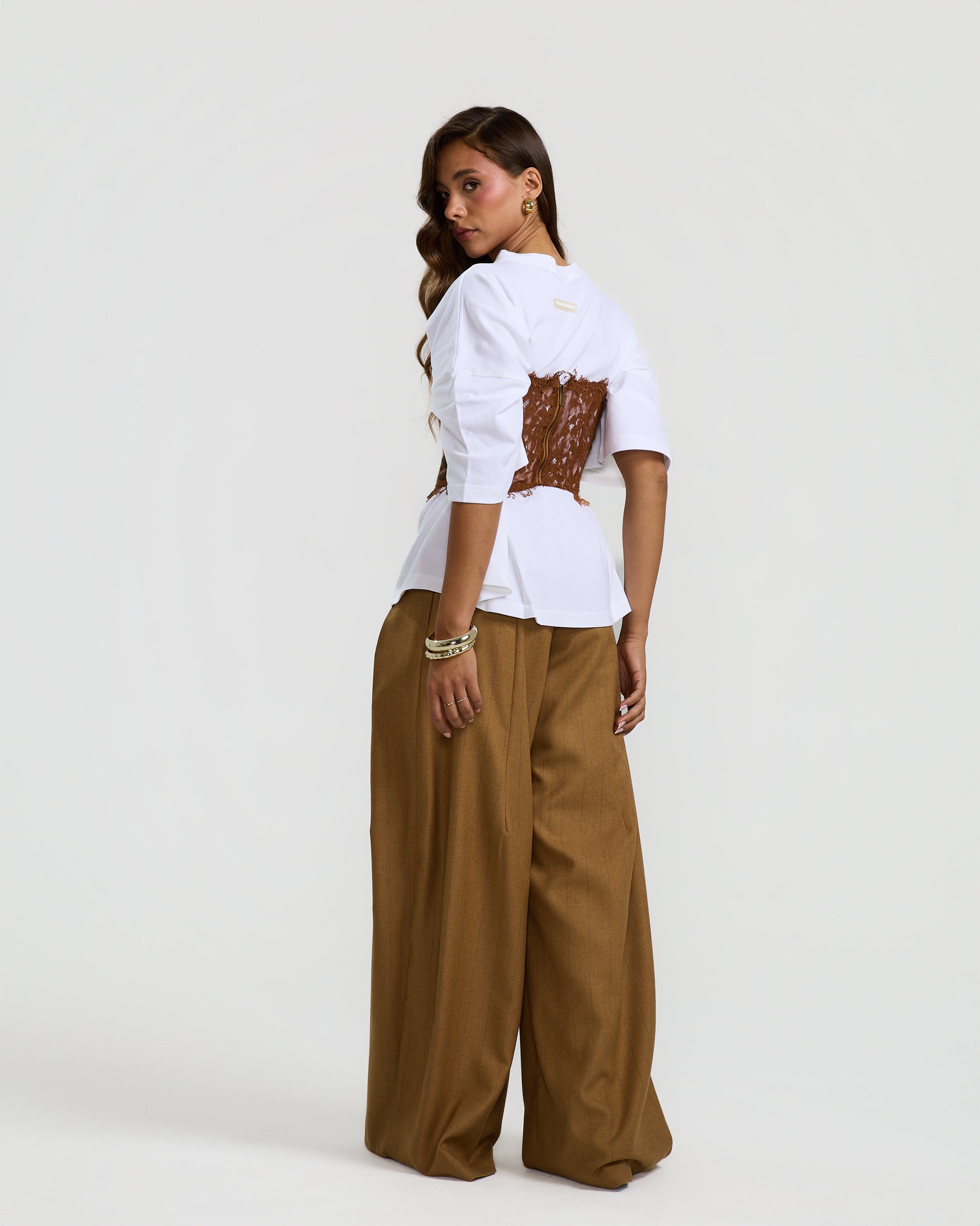 Wool Lace Corset Camel