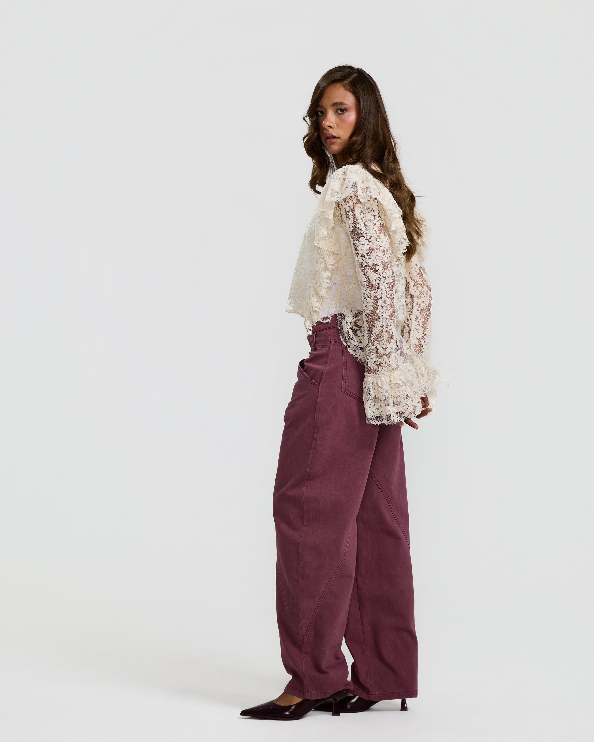 Lace Ruffle Top Off White