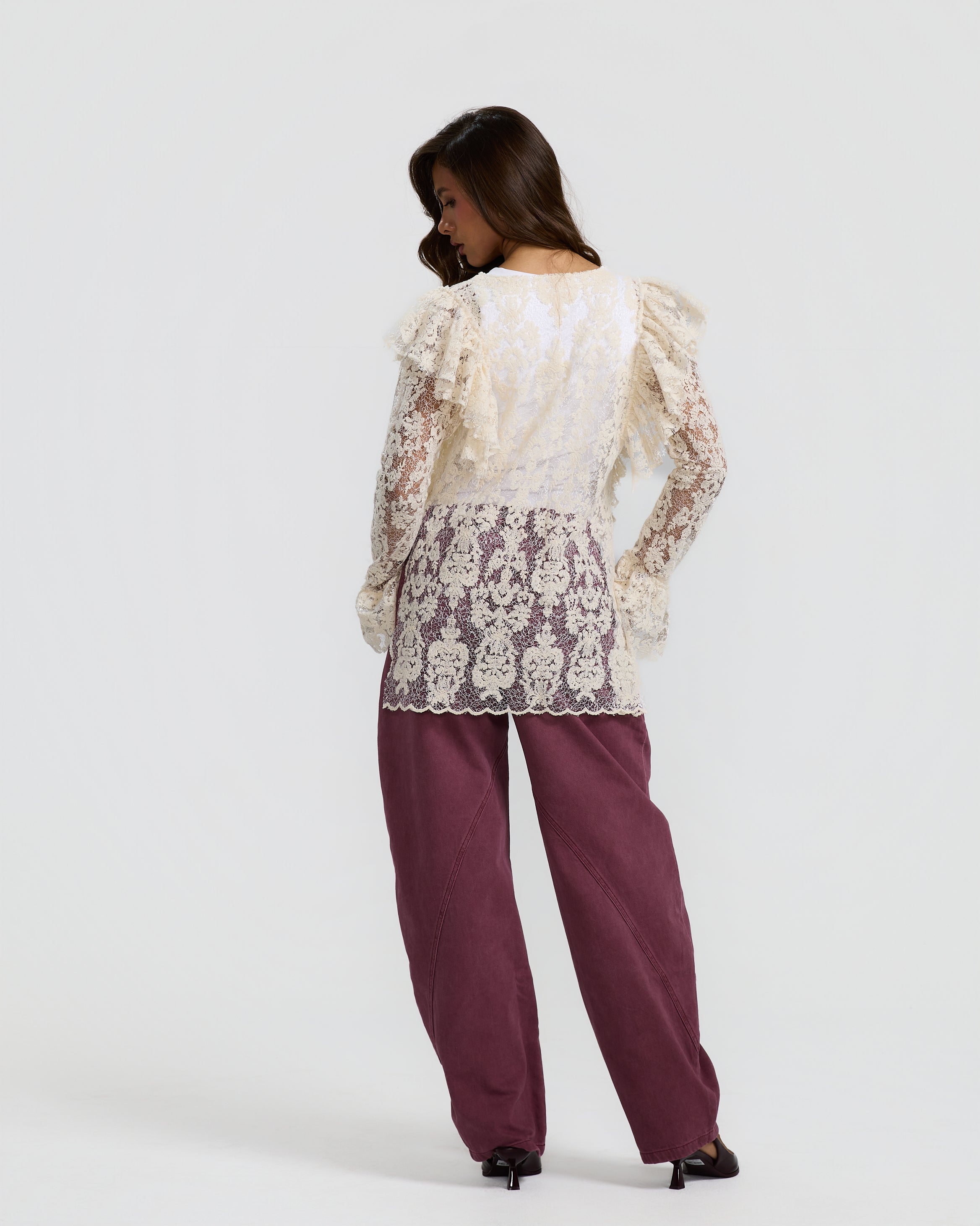 Lace Ruffle Top Off White