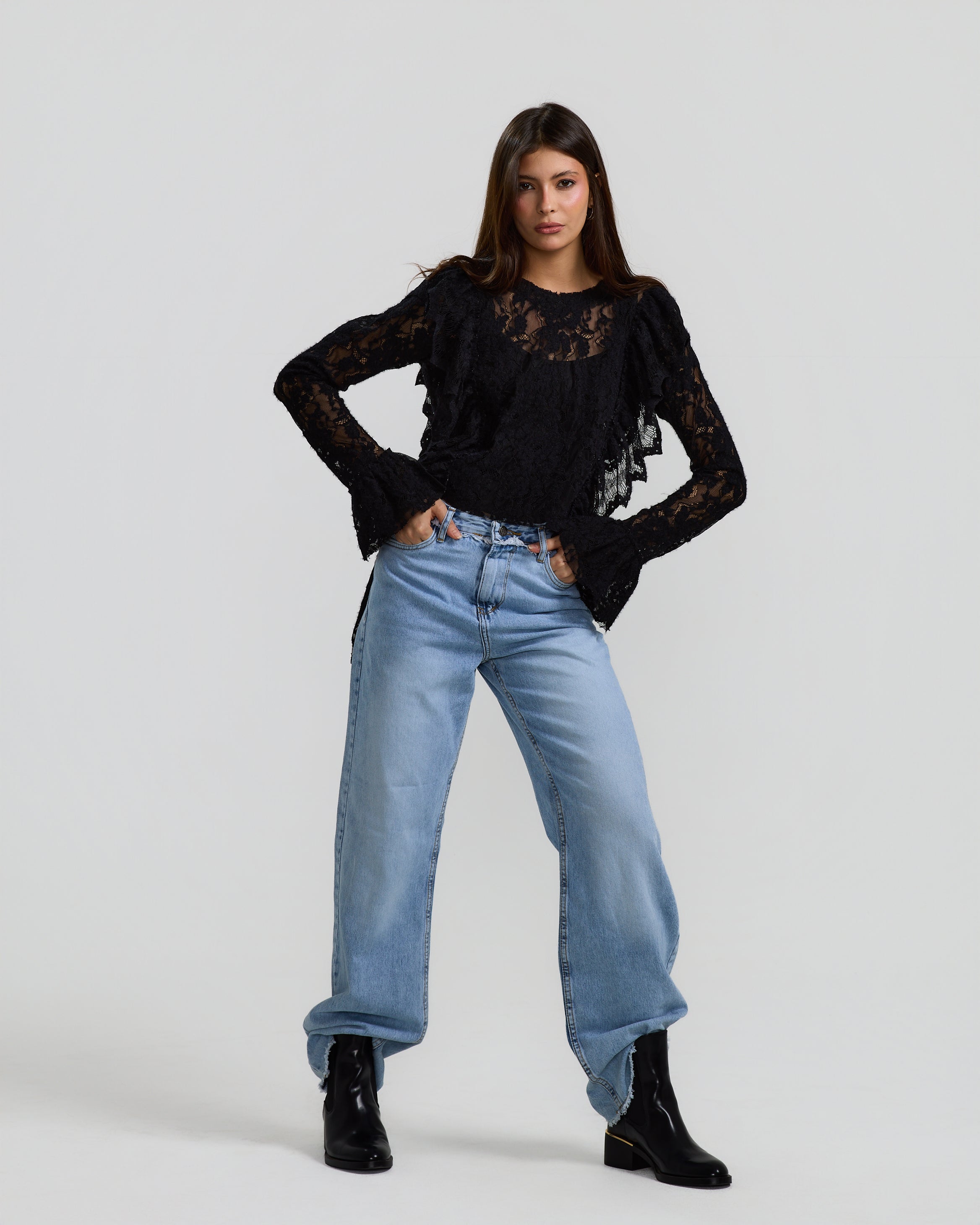 Wool Lace Ruffle Top