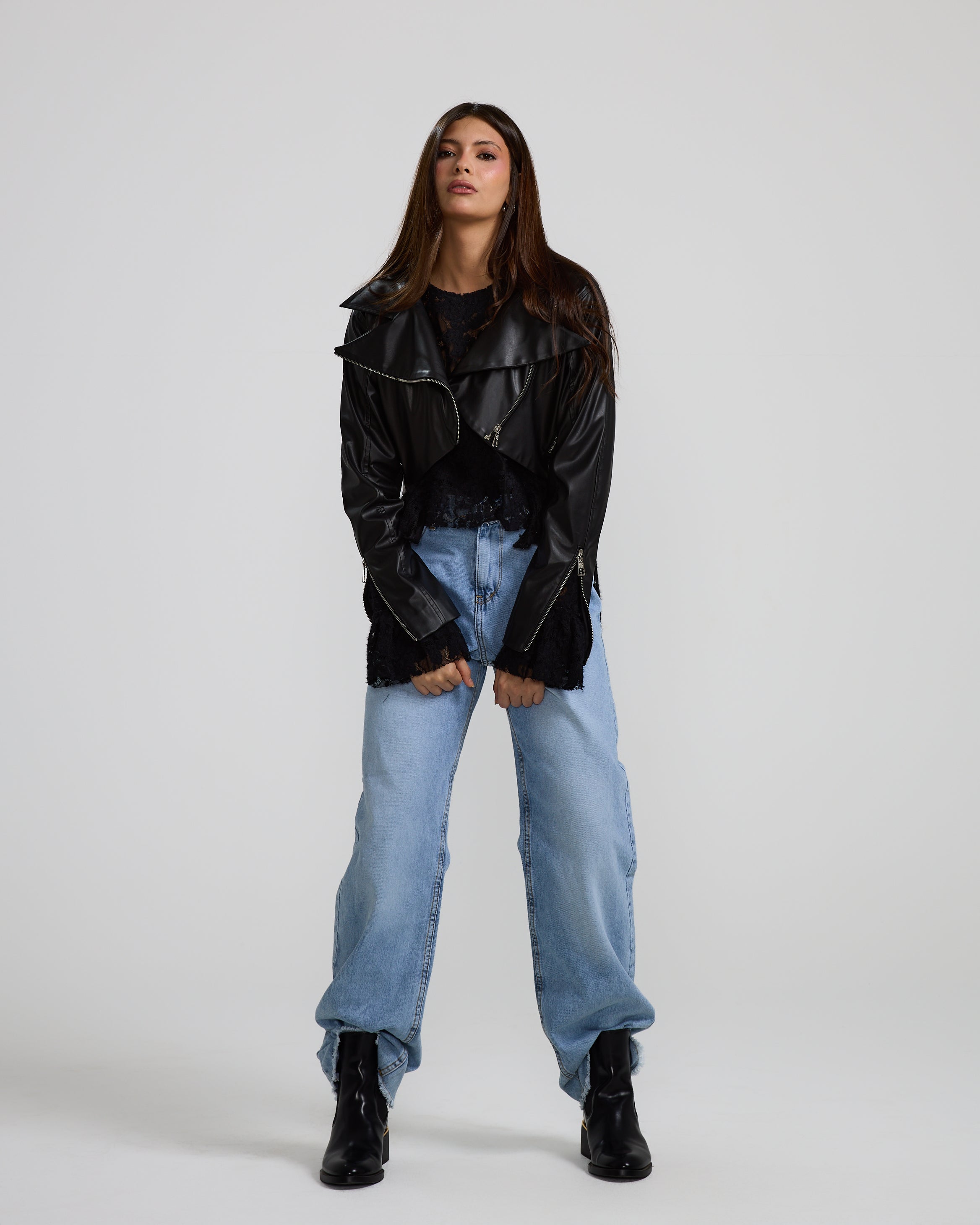 Cropped Biker Leather Jacket