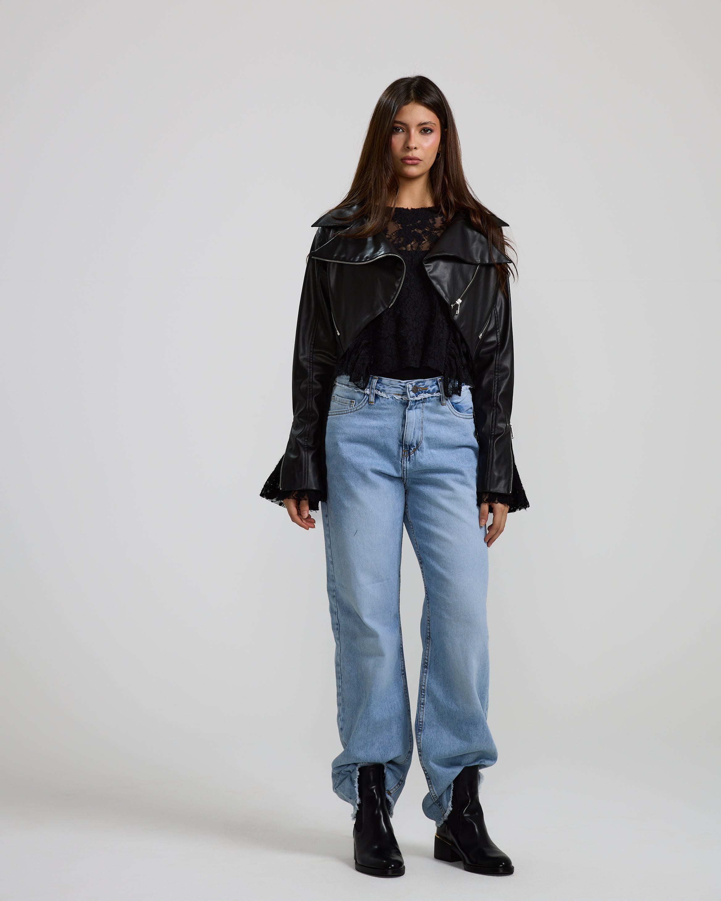 Cropped Biker Leather Jacket