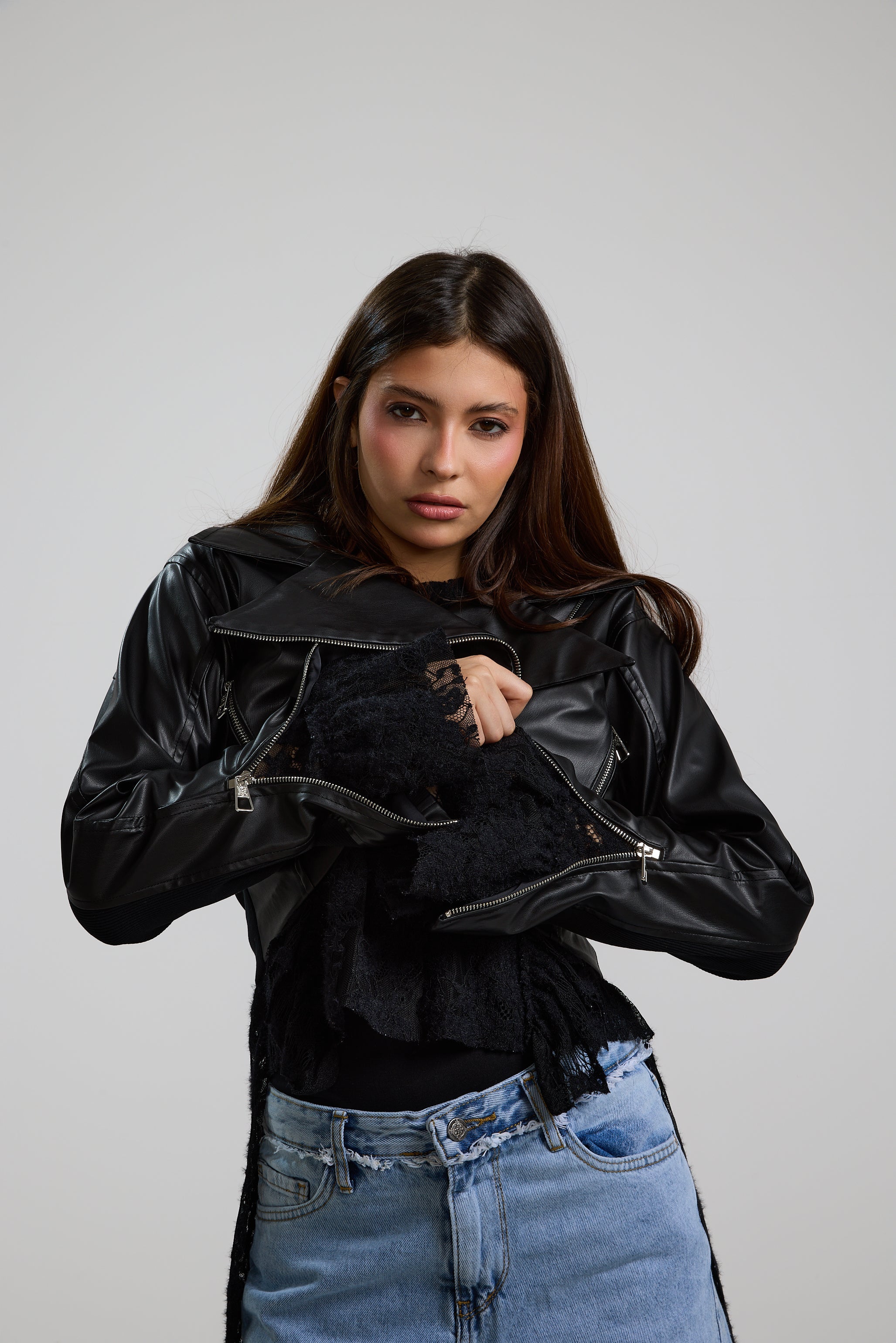Cropped Biker Leather Jacket