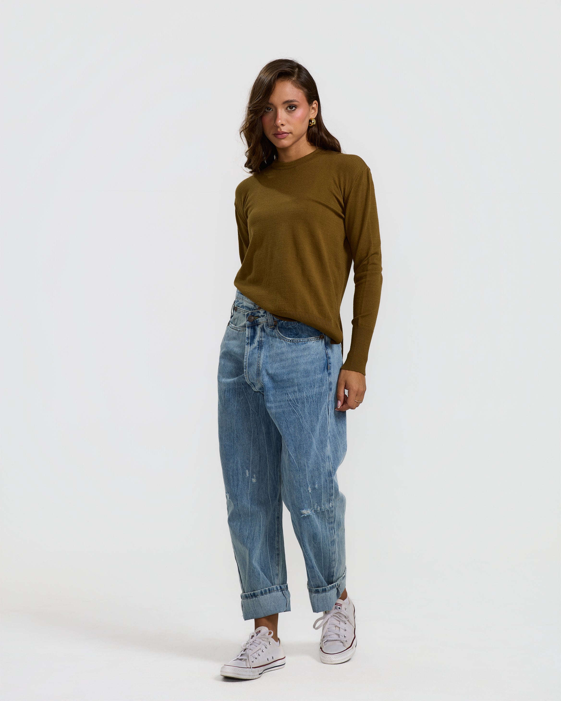 High Low Basic sweater in Olive