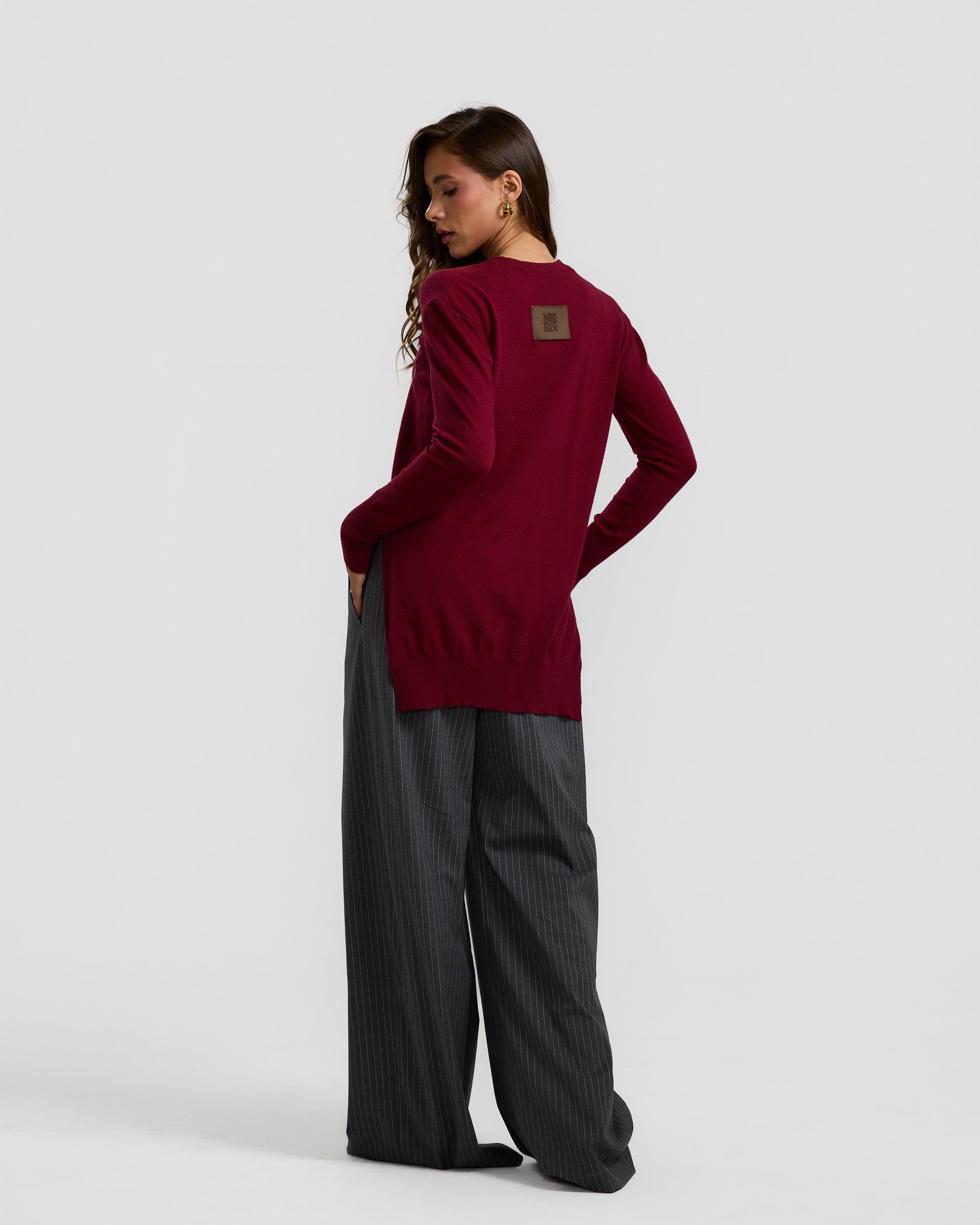 High Low Basic Sweater In Burgundy