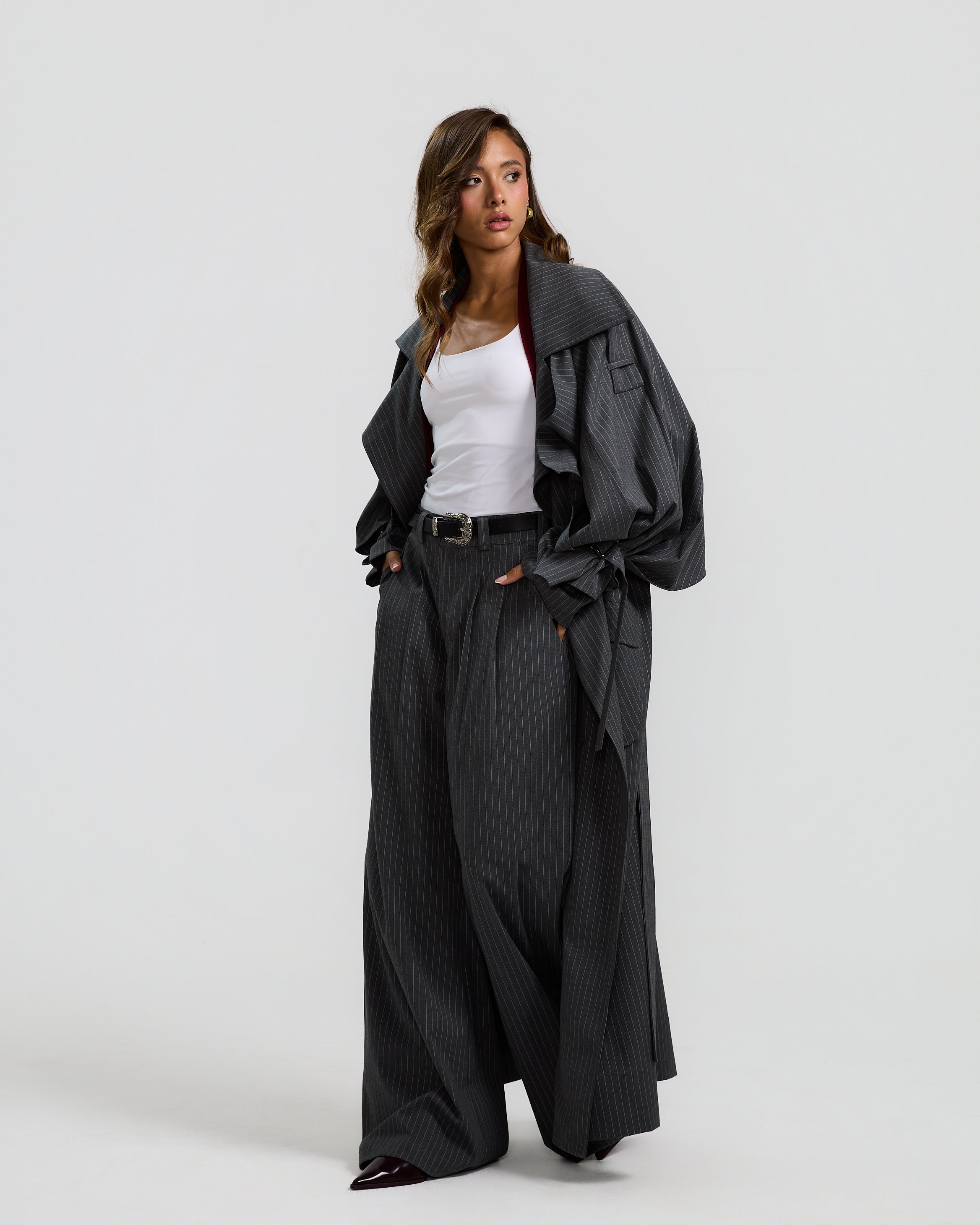 Striped Grey Trench Coat