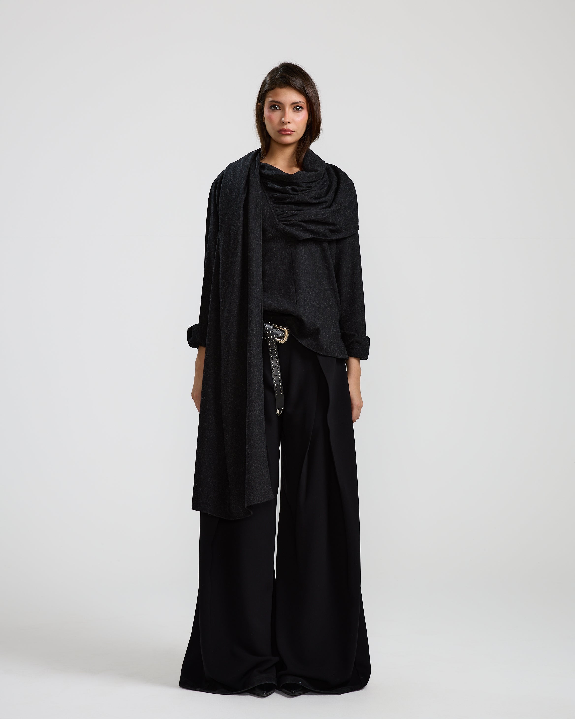 Black Shawl Wool Top