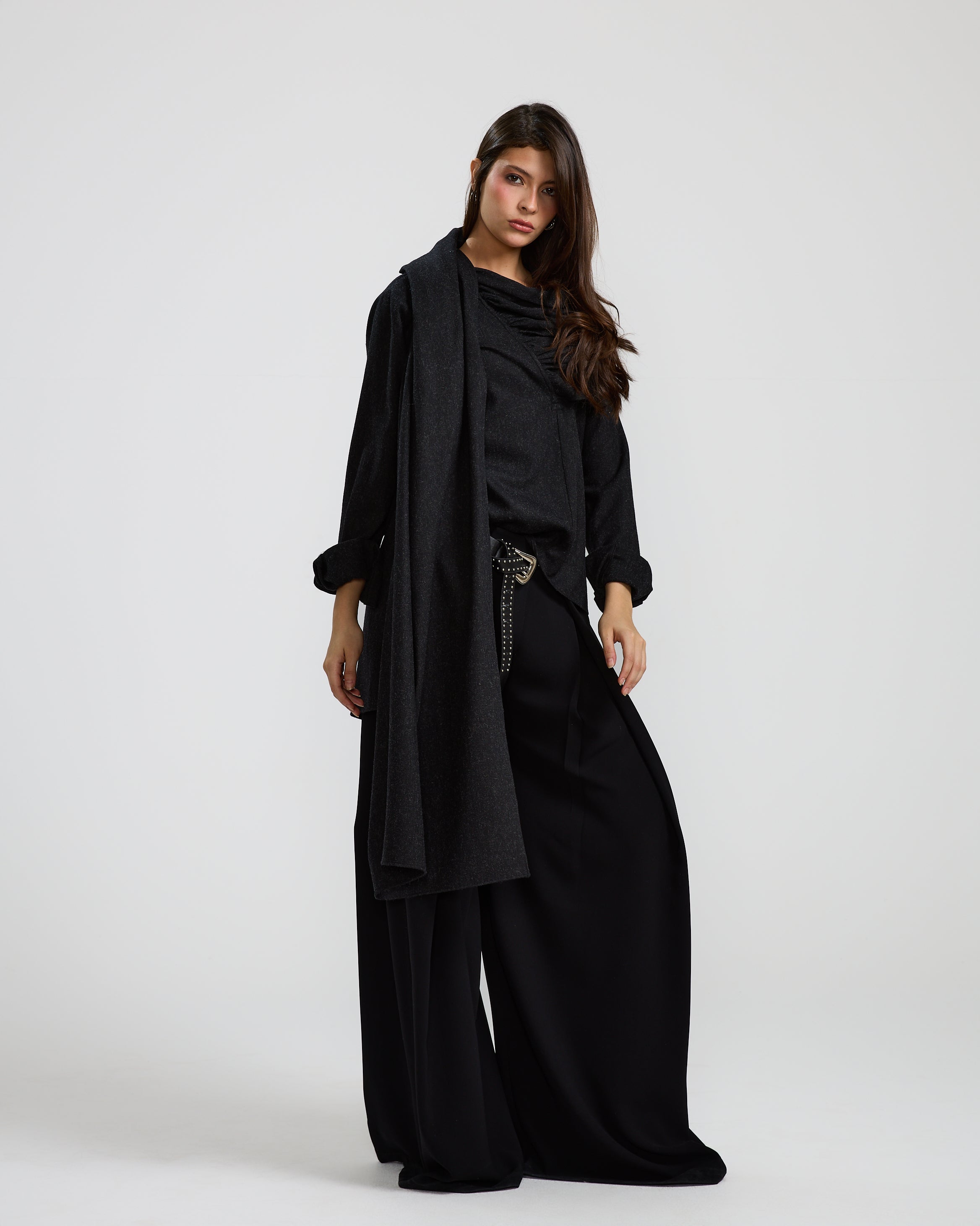 Black Shawl Wool Top