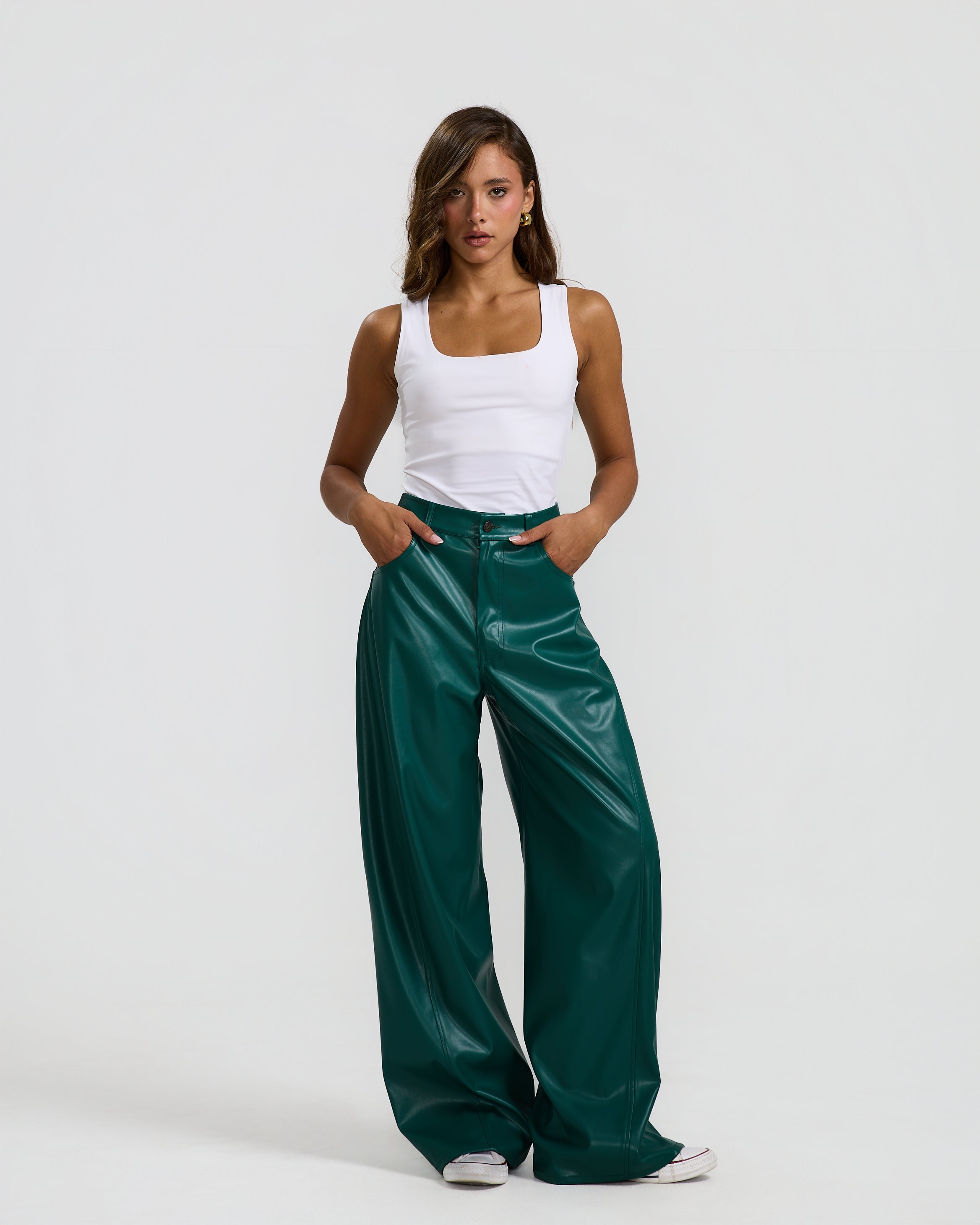 Barrel Green Leather Pants
