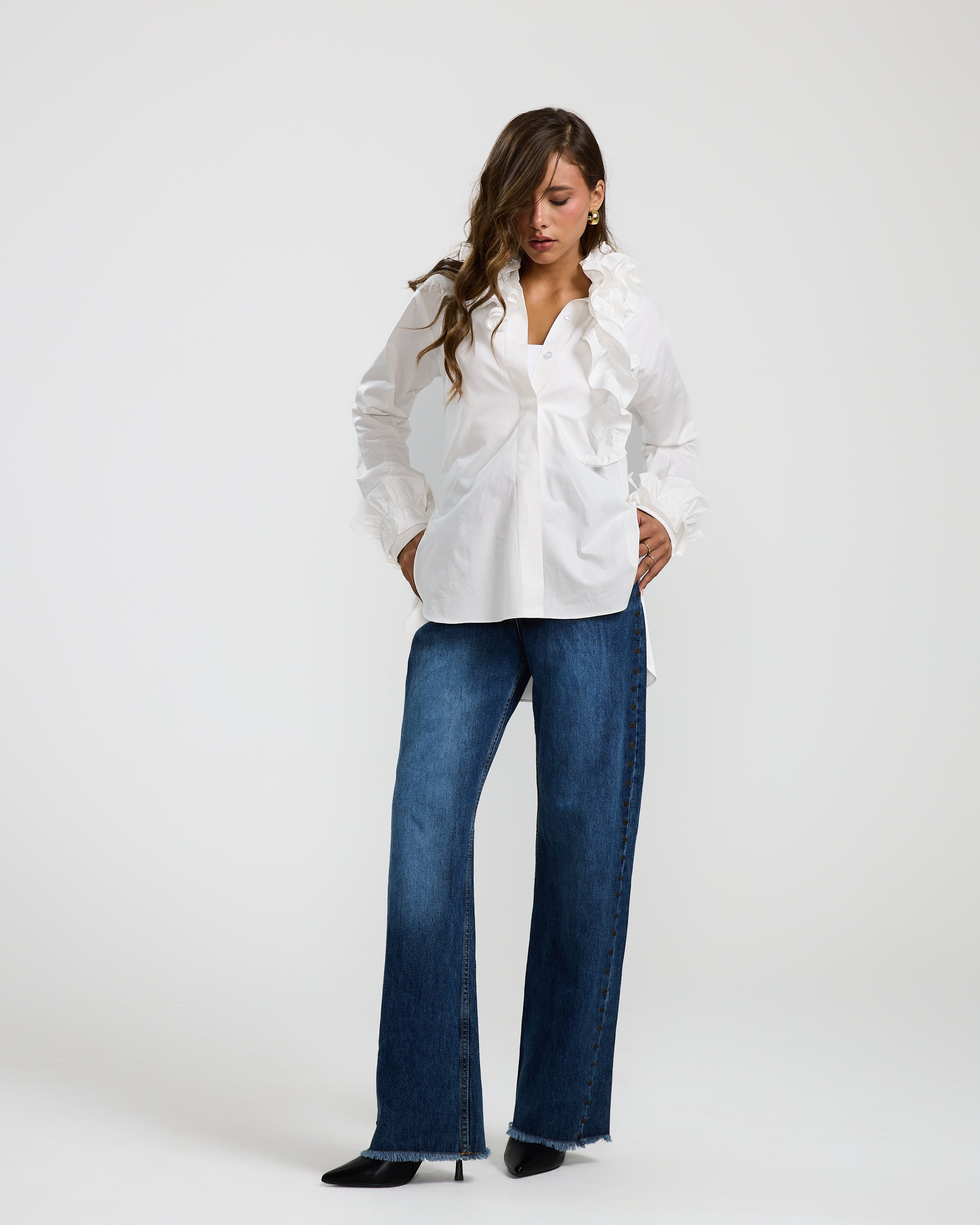 Ruffled Collar White Shirt