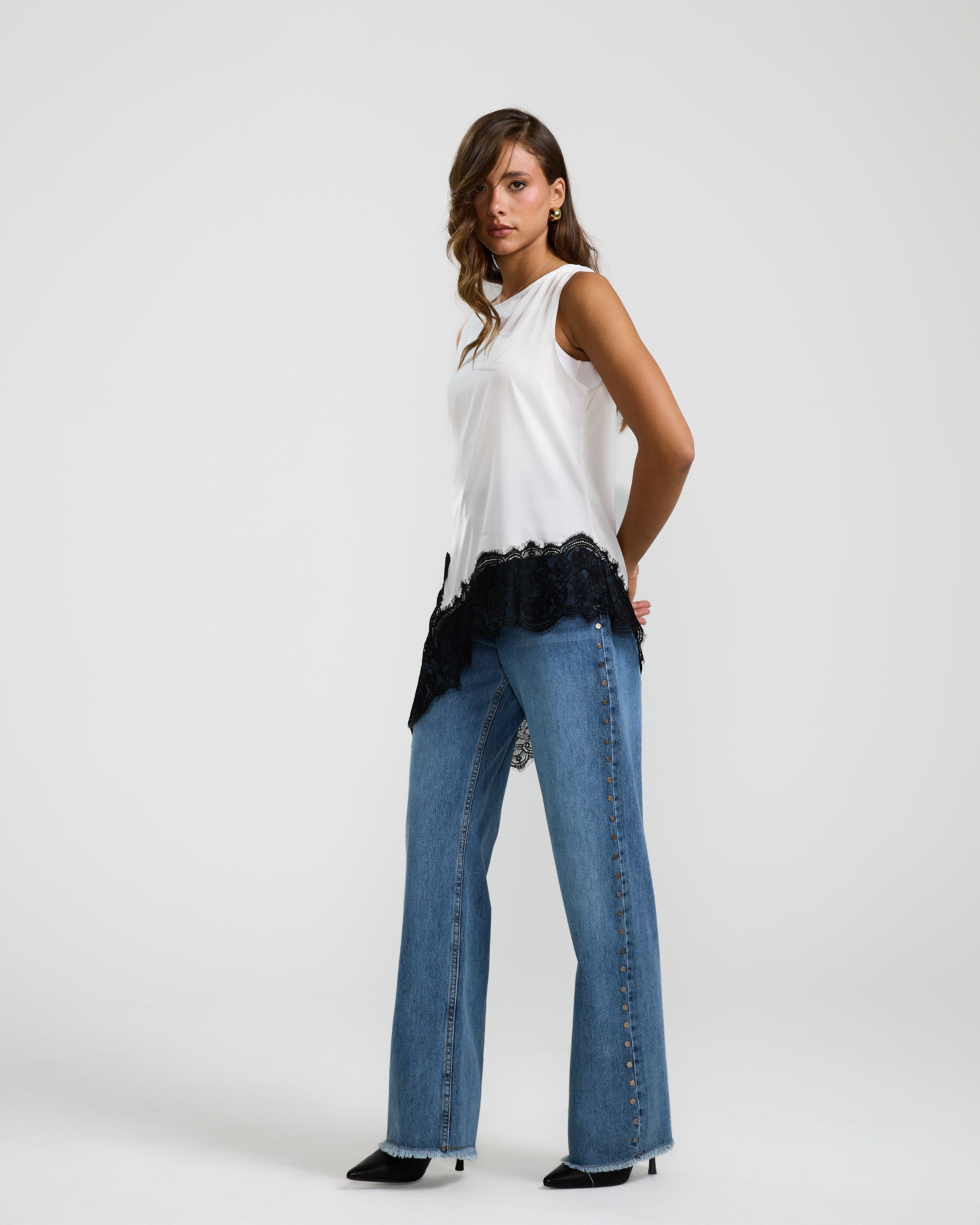 Asymmetrical Lace Trim Top