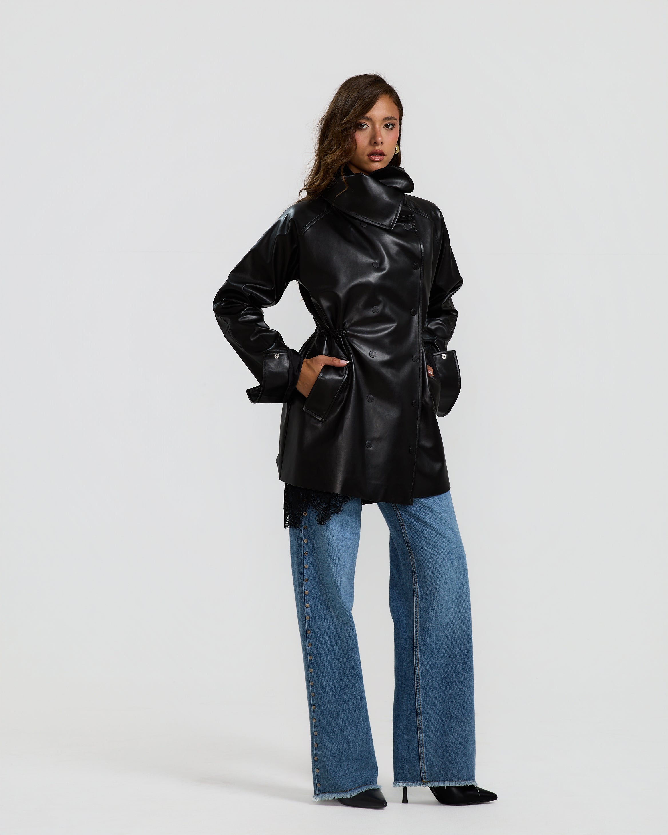 Waisted Black Leather Jacket