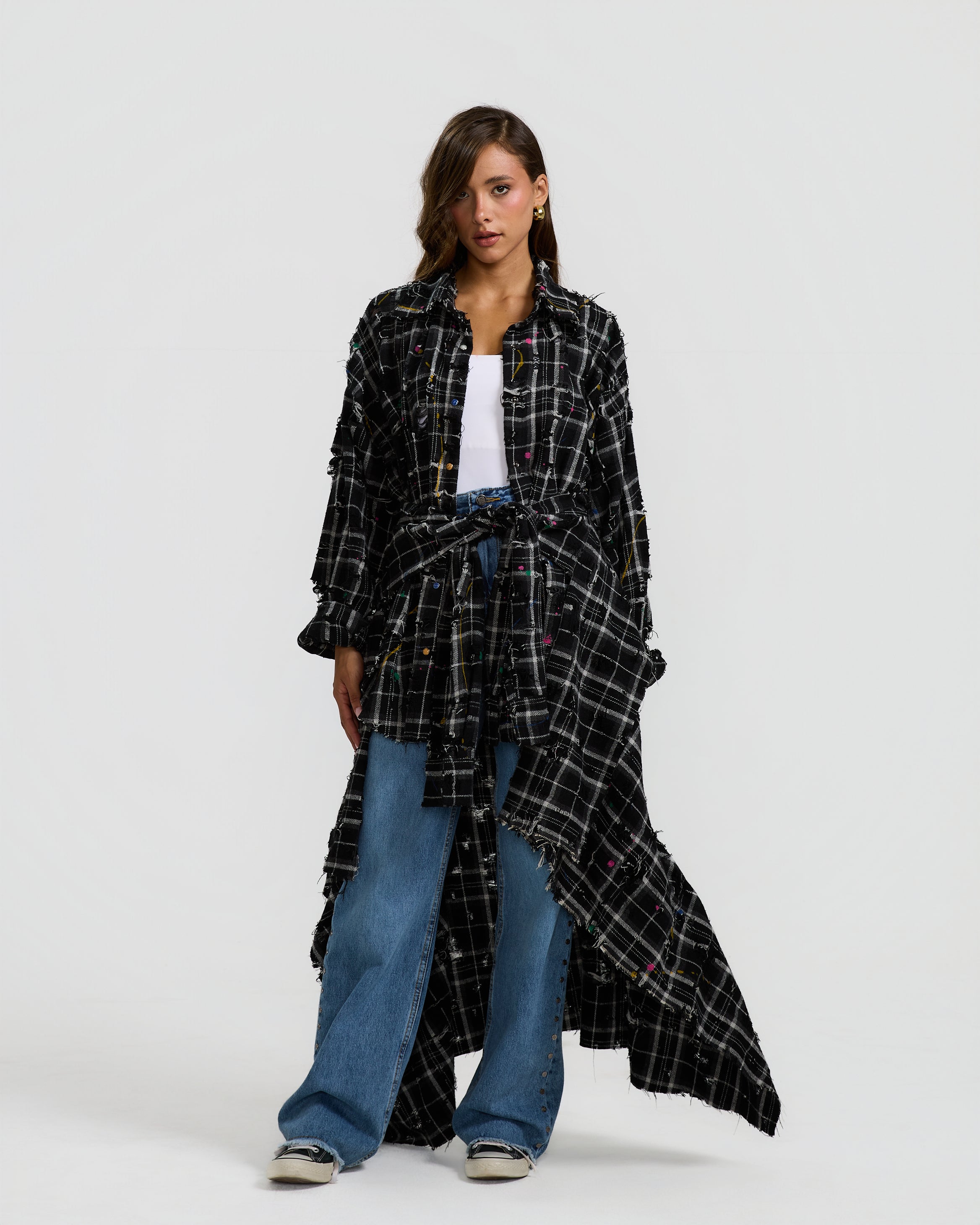 Ripped Checkered Wraparound Shirt