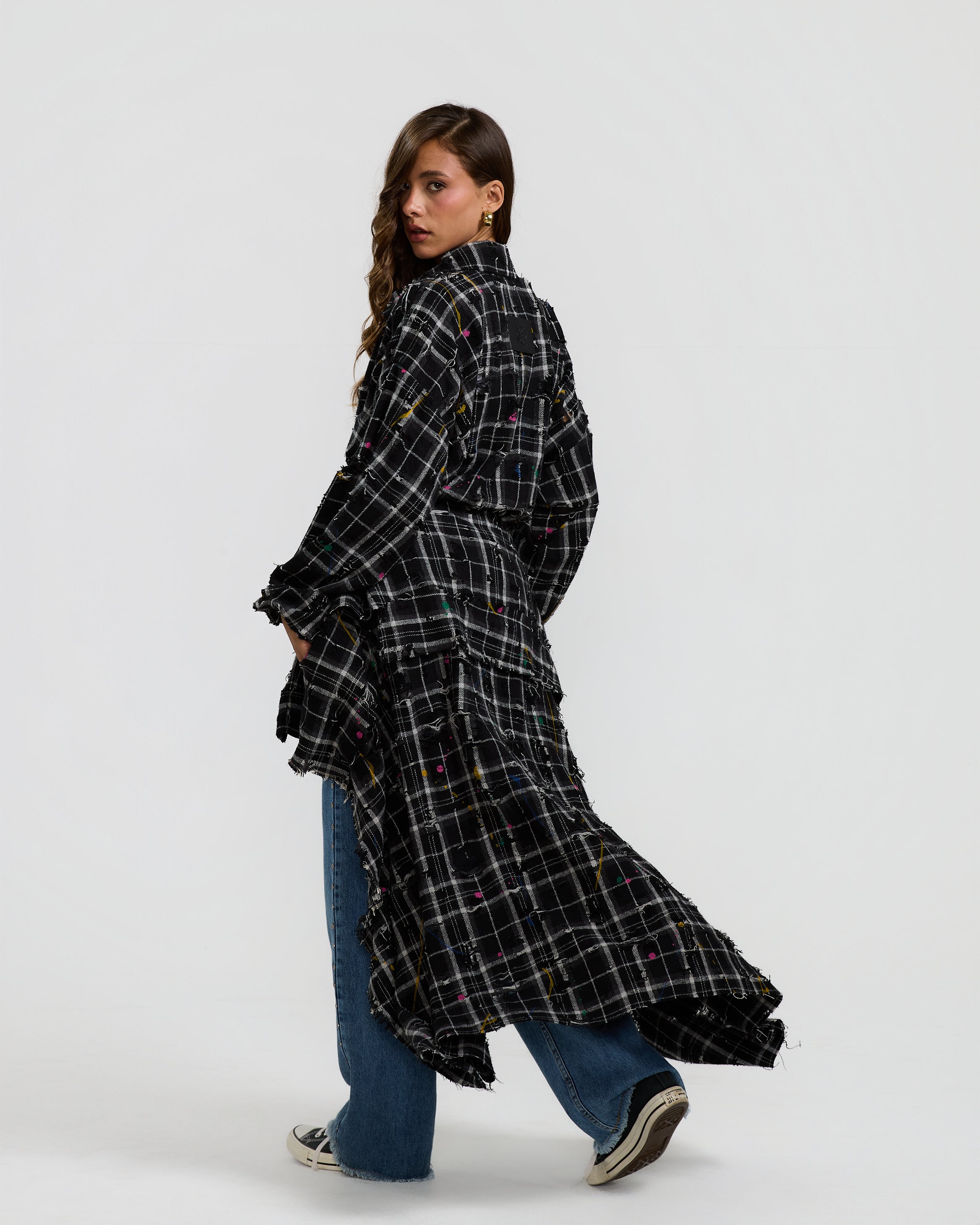 Ripped Checkered Wraparound Shirt