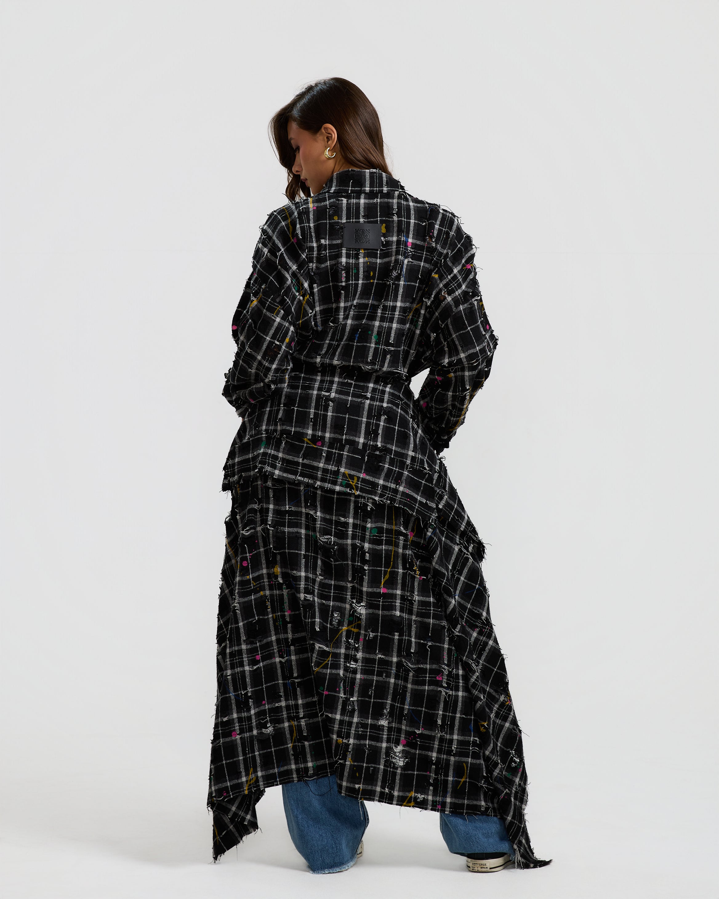 Ripped Checkered Wraparound Shirt