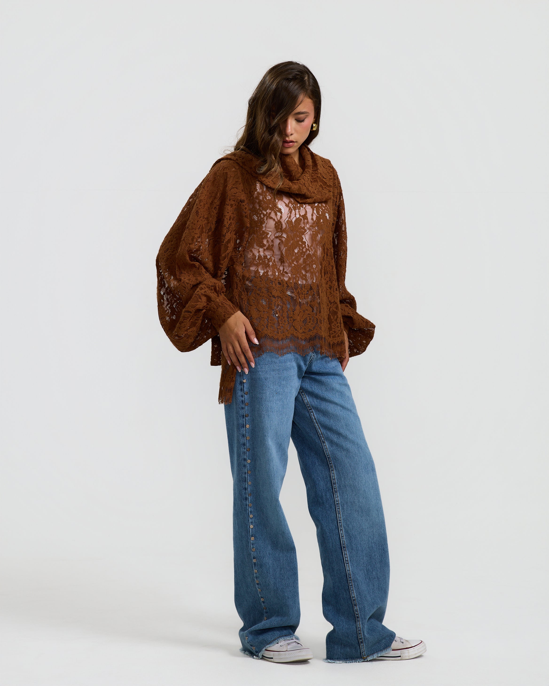 Wool Lace Balloon Top Camel