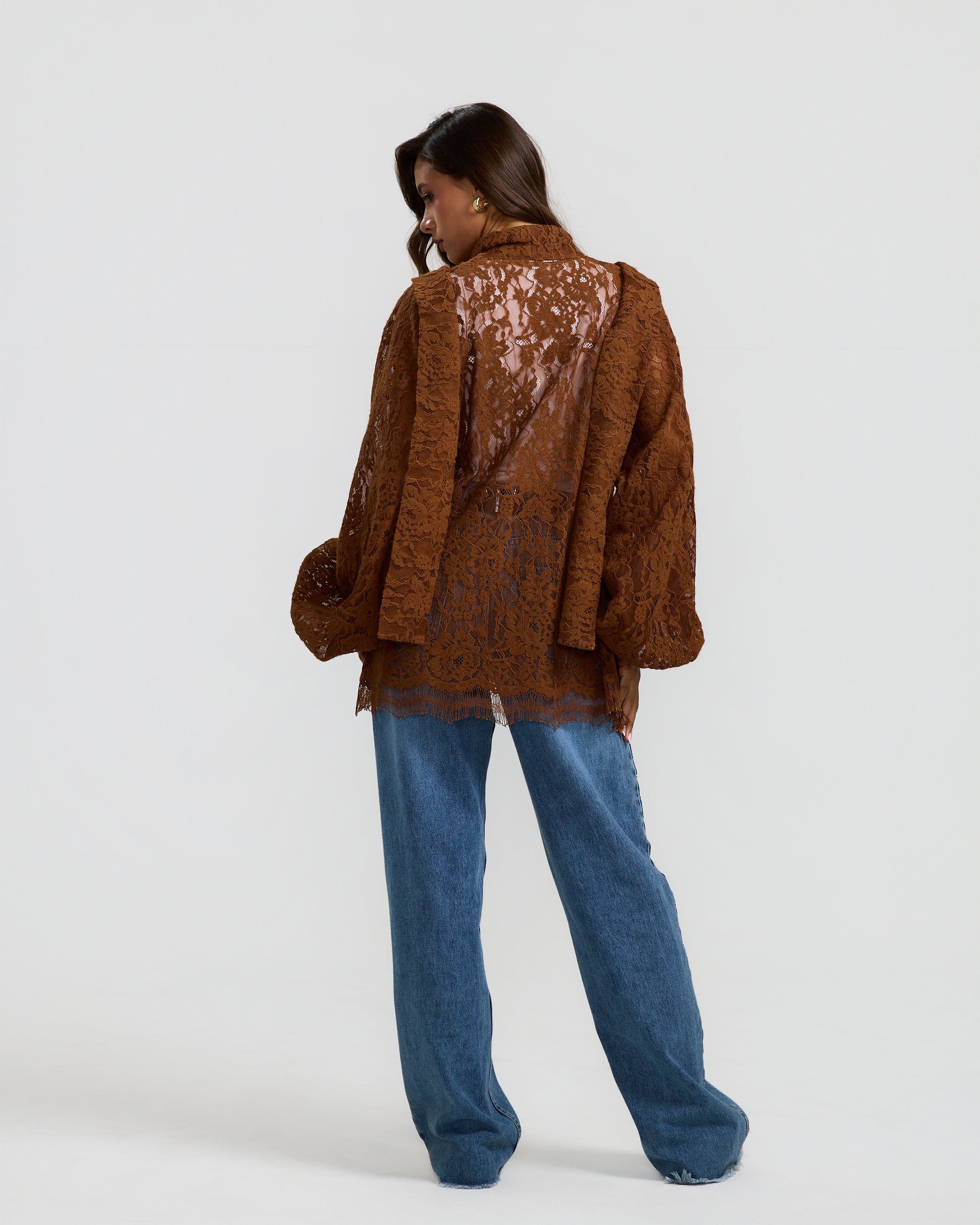 Wool Lace Balloon Top Camel