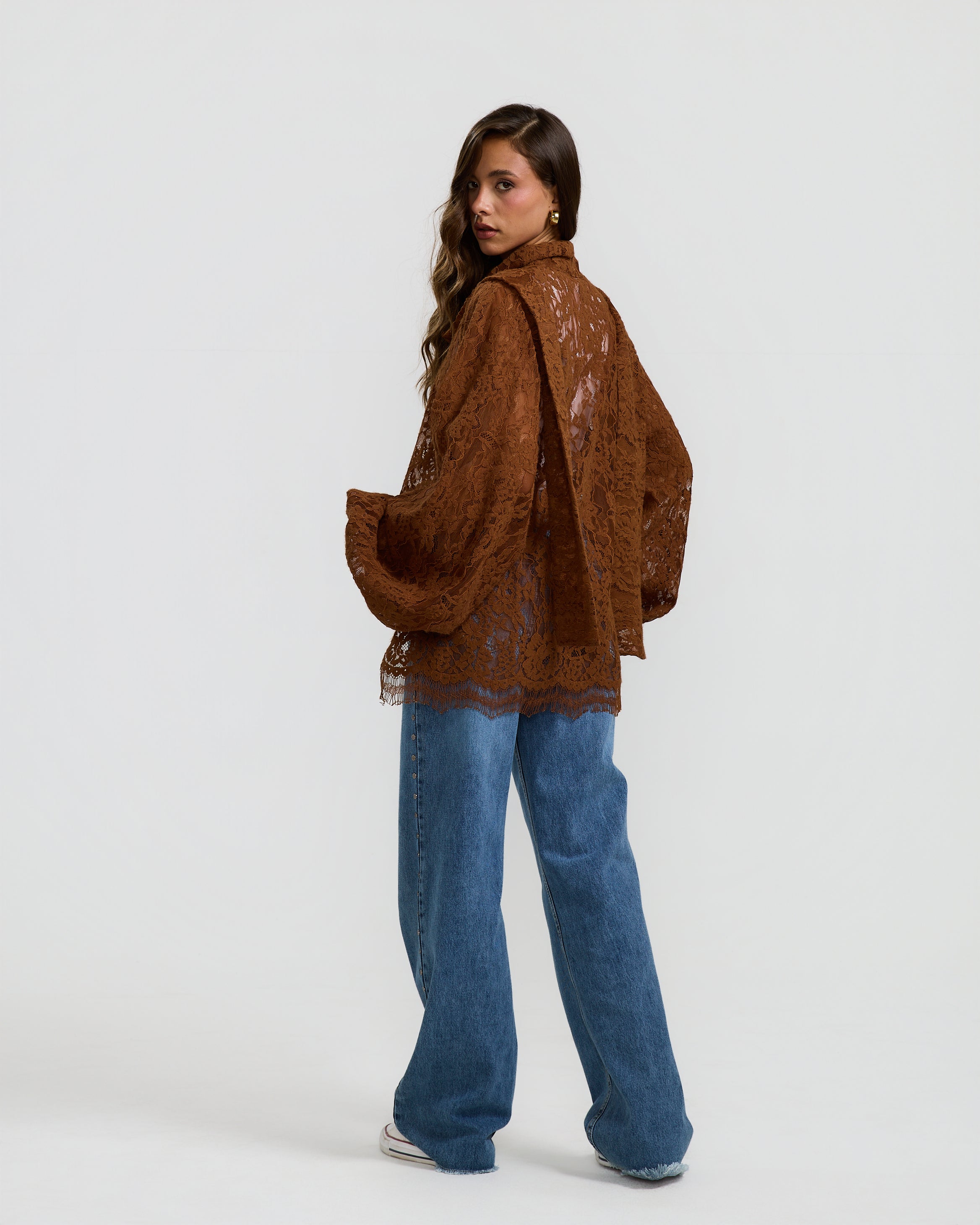 Wool Lace Balloon Top Camel